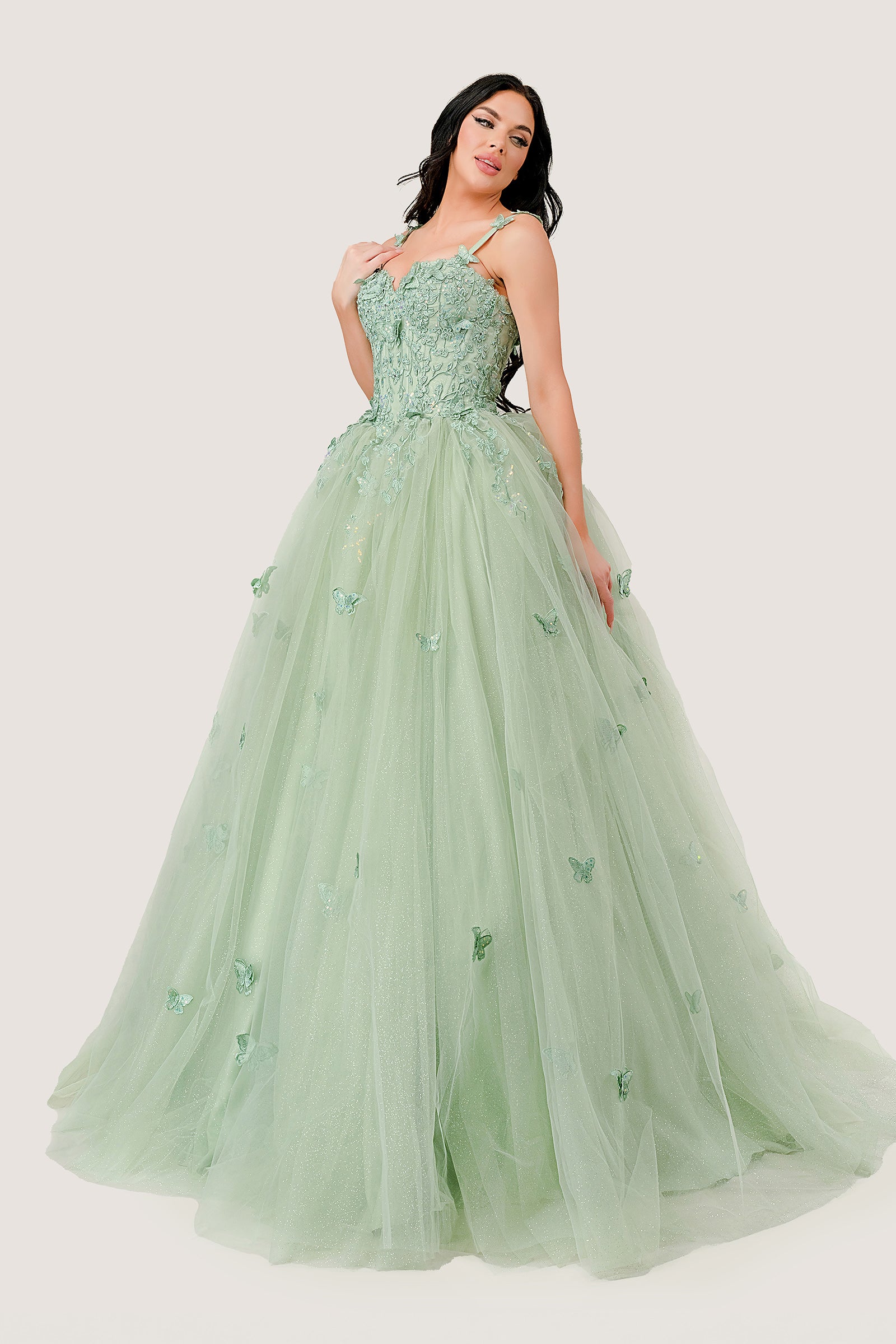 Sage Layered Tulle Quinceanera Ball Gown #15718