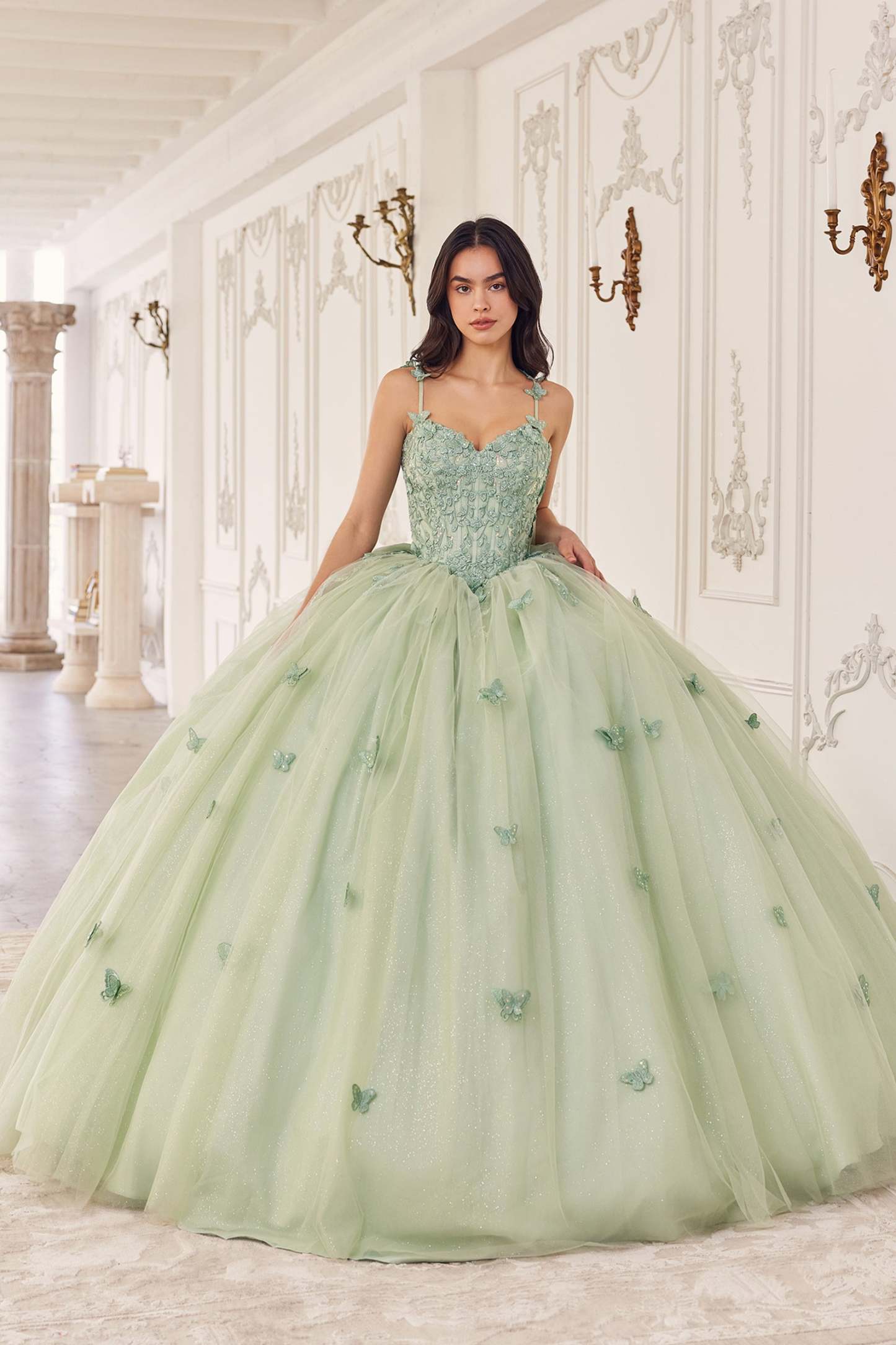 Sage Layered Tulle Quinceanera Ball Gown #15718