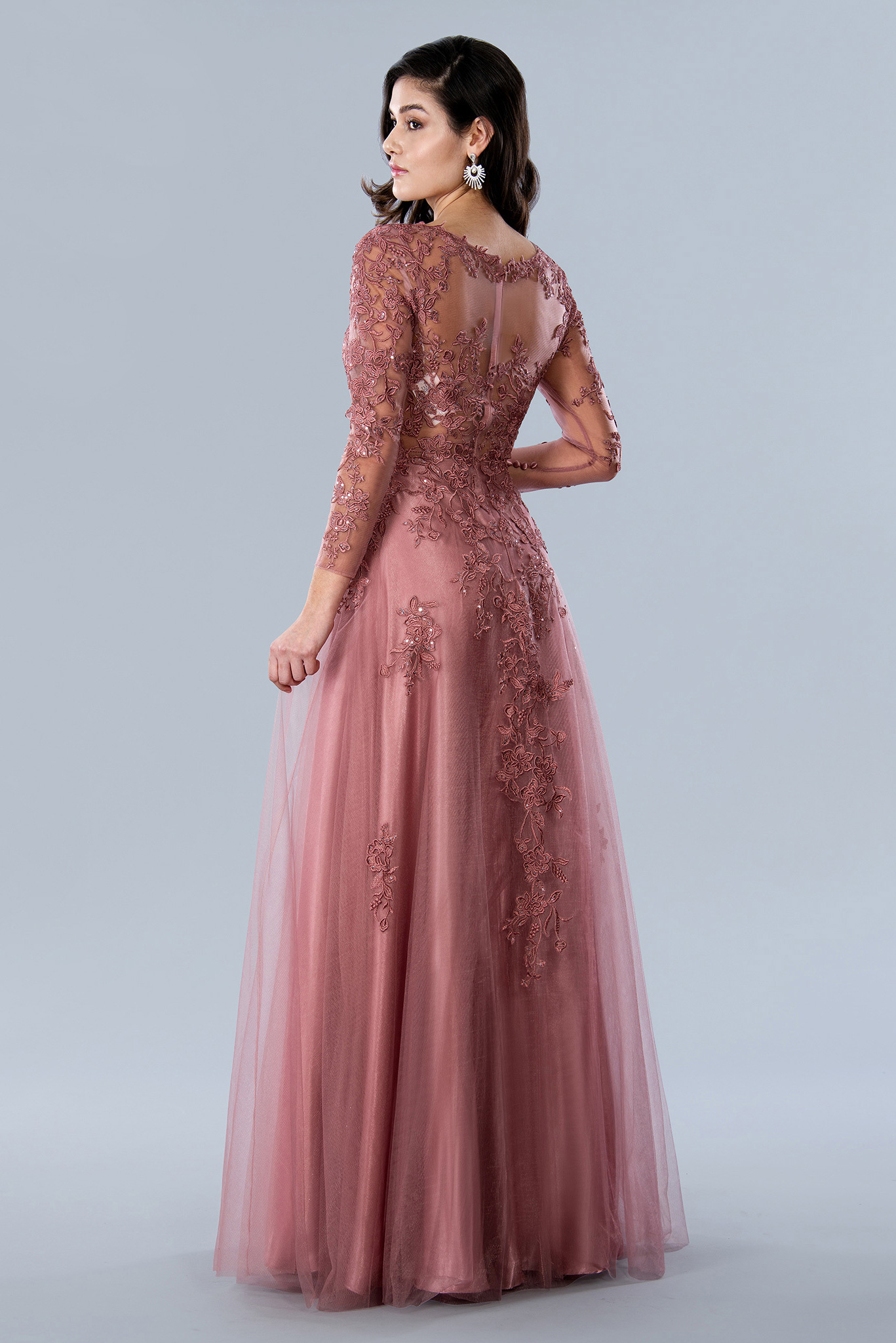 blush rose lace long sleeve mother of the bride #23354