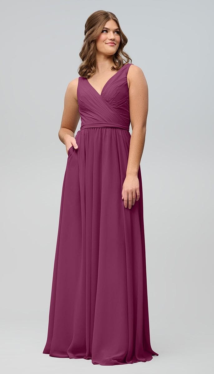 Flattering A-Line V-Neck Straps Pockets Chiffon Bridesmaid Dress