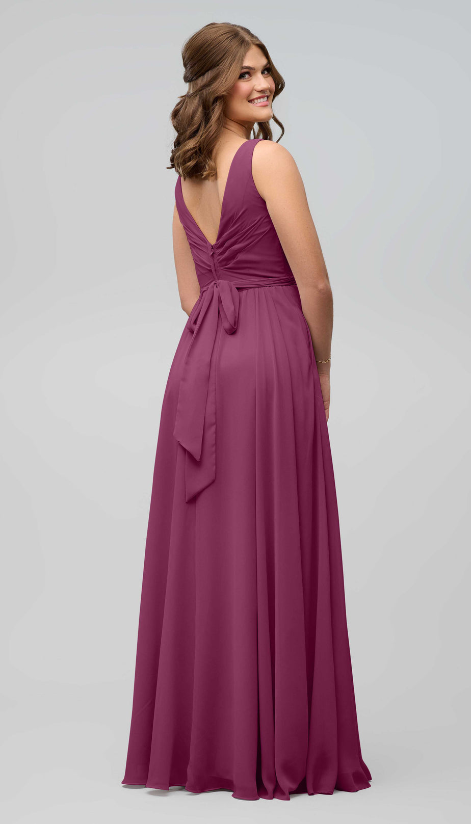Flattering A-Line V-Neck Straps Pockets Chiffon Bridesmaid Dress