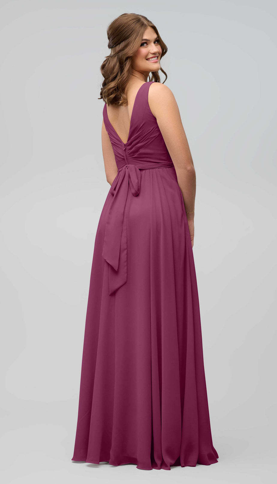 Flattering A-Line V-Neck Straps Pockets Chiffon Bridesmaid Dress