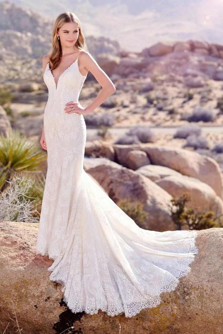 Fit and Flare V-Neck Spaghetti Strap Wedding Dress #220106
