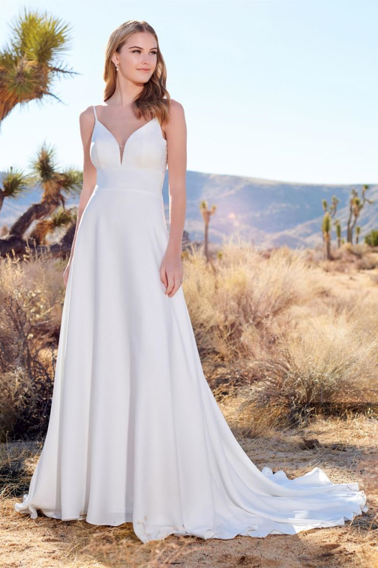 A-Line V-Neck Spaghetti Strap Crepe Wedding Dress #220113
