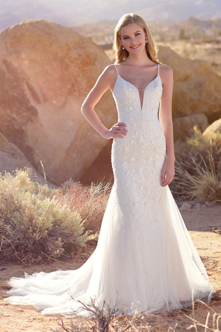 Fit and Flare V-Neck Spaghetti Strap Wedding Dress #220116