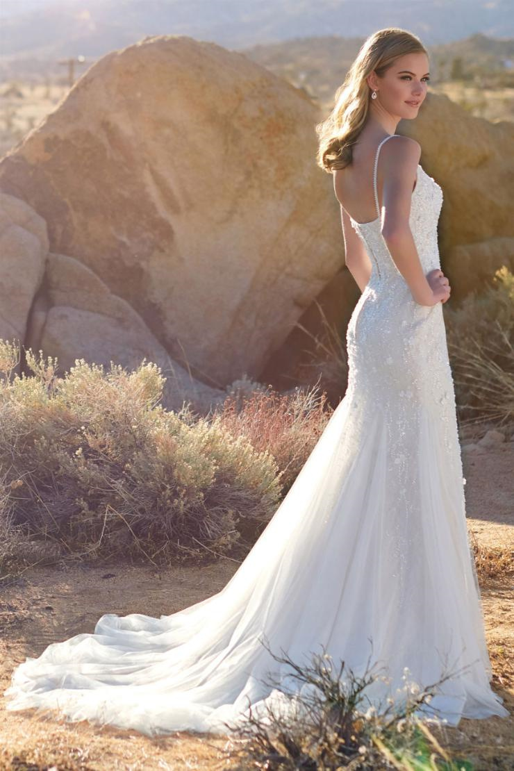 Fit and Flare V-Neck Spaghetti Strap Wedding Dress #220116