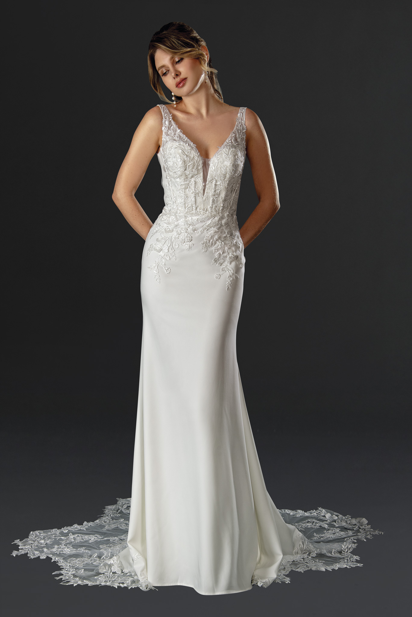 justin alexander fit and flare dress Sleek And Modern Fit-and-Flare Gown With Detachable Bow main image 0