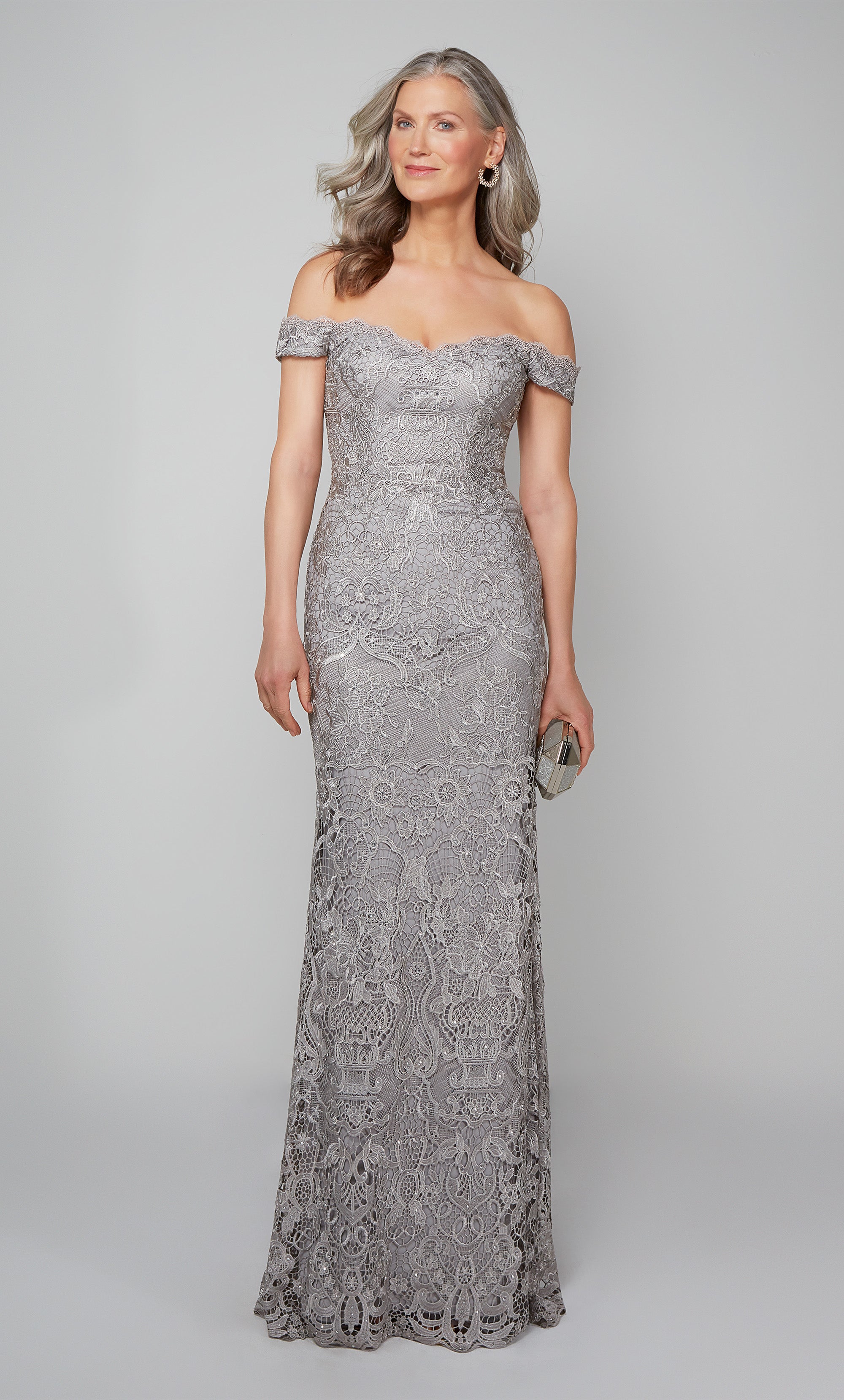 Off The Shoulder Lace Jewel Straight Mother Of The Bride Dress #27553