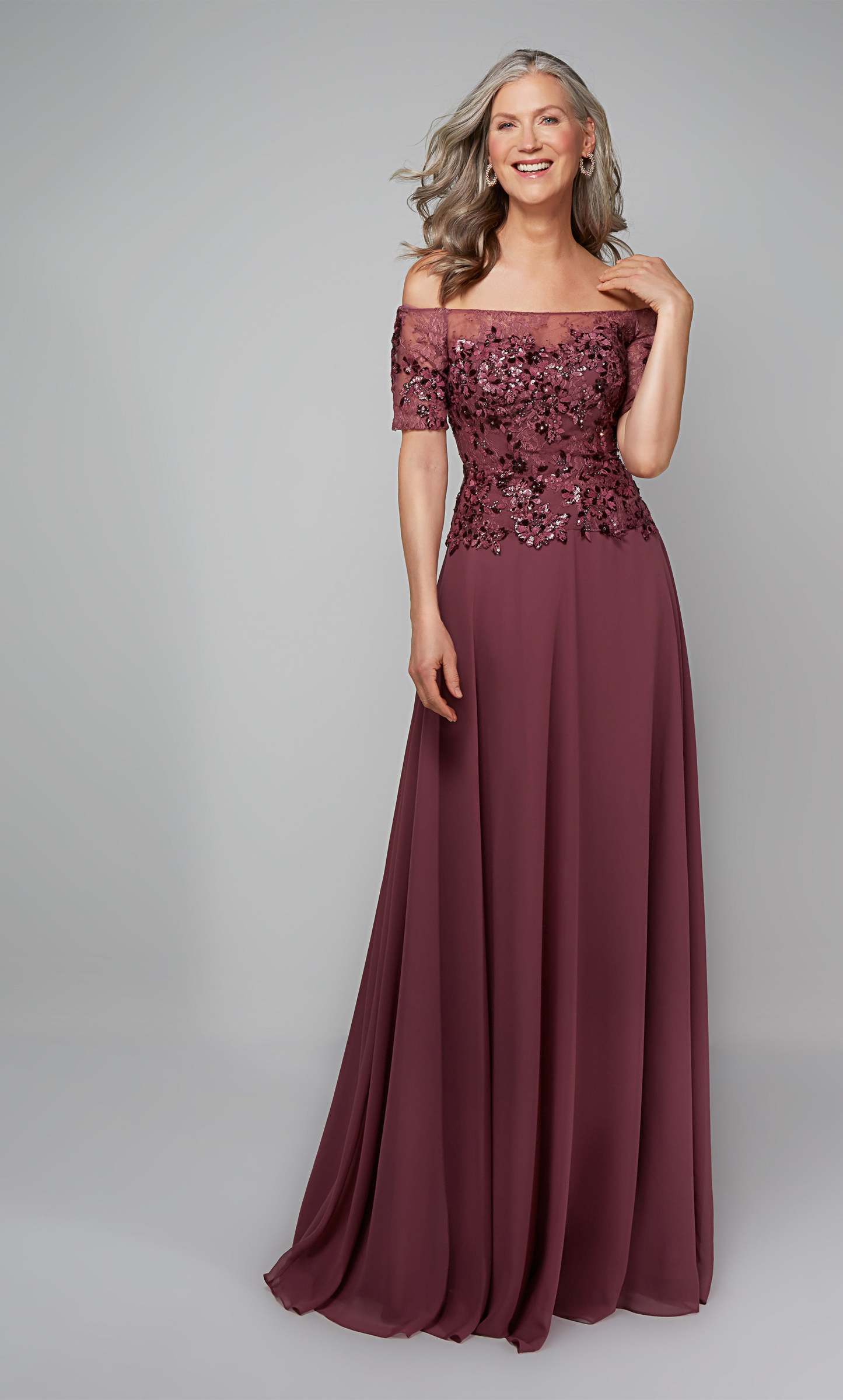 A-line Off The Shoulder Chiffon Closed Back Mother Of The Bride Dress #27566