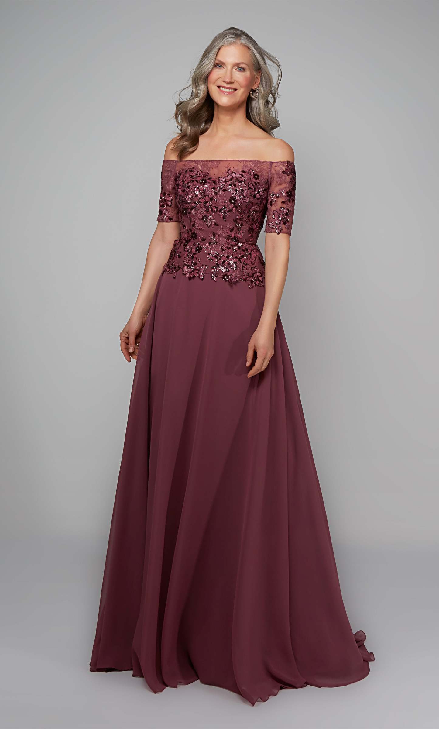 A-line Off The Shoulder Chiffon Closed Back Mother Of The Bride Dress