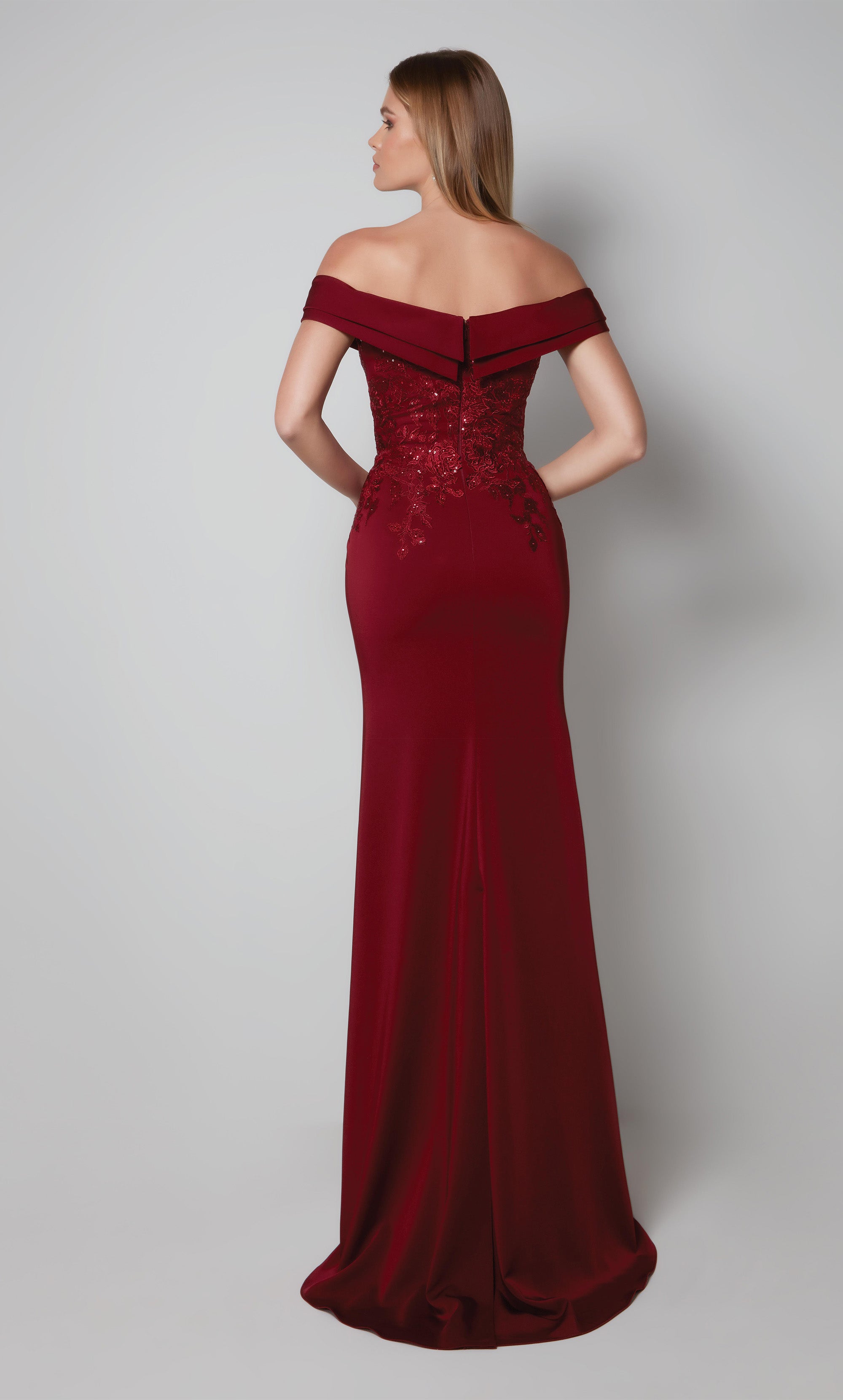 Fit N Flare Off The Shoulder Stretch Crepe Mother Of The Bride Dress #27571