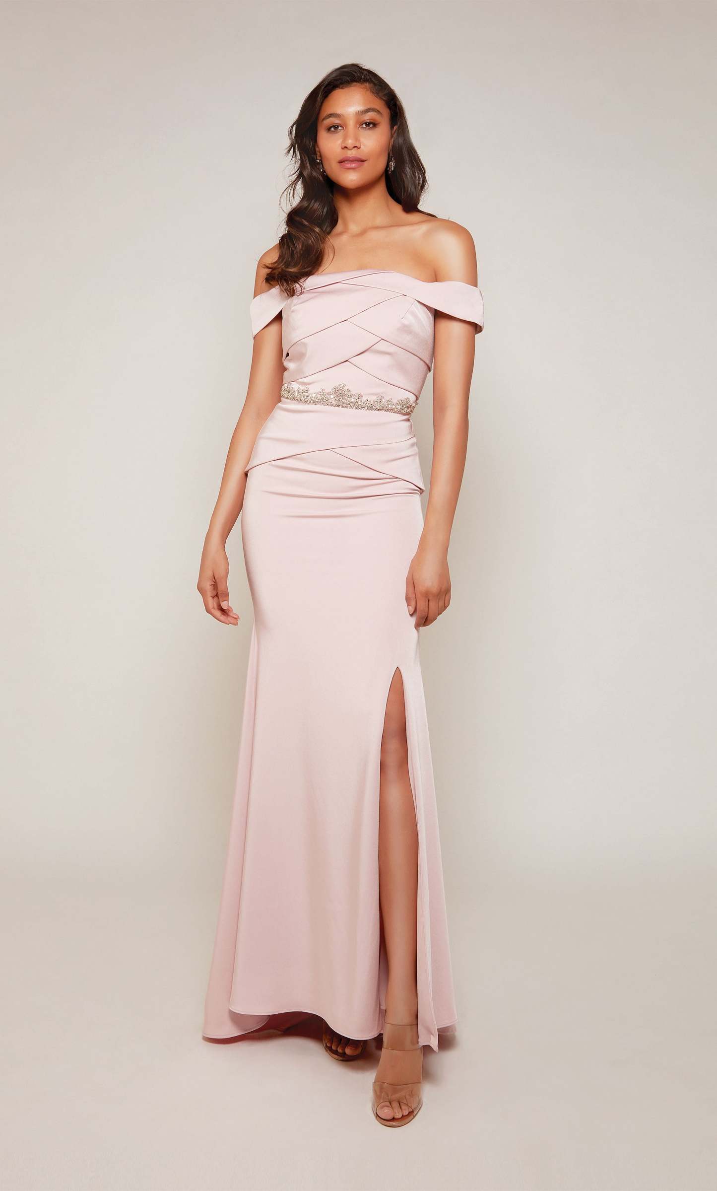 Off The Shoulder Stretch Crepe Side Slit Train Mother Of The Bride Dress #27610