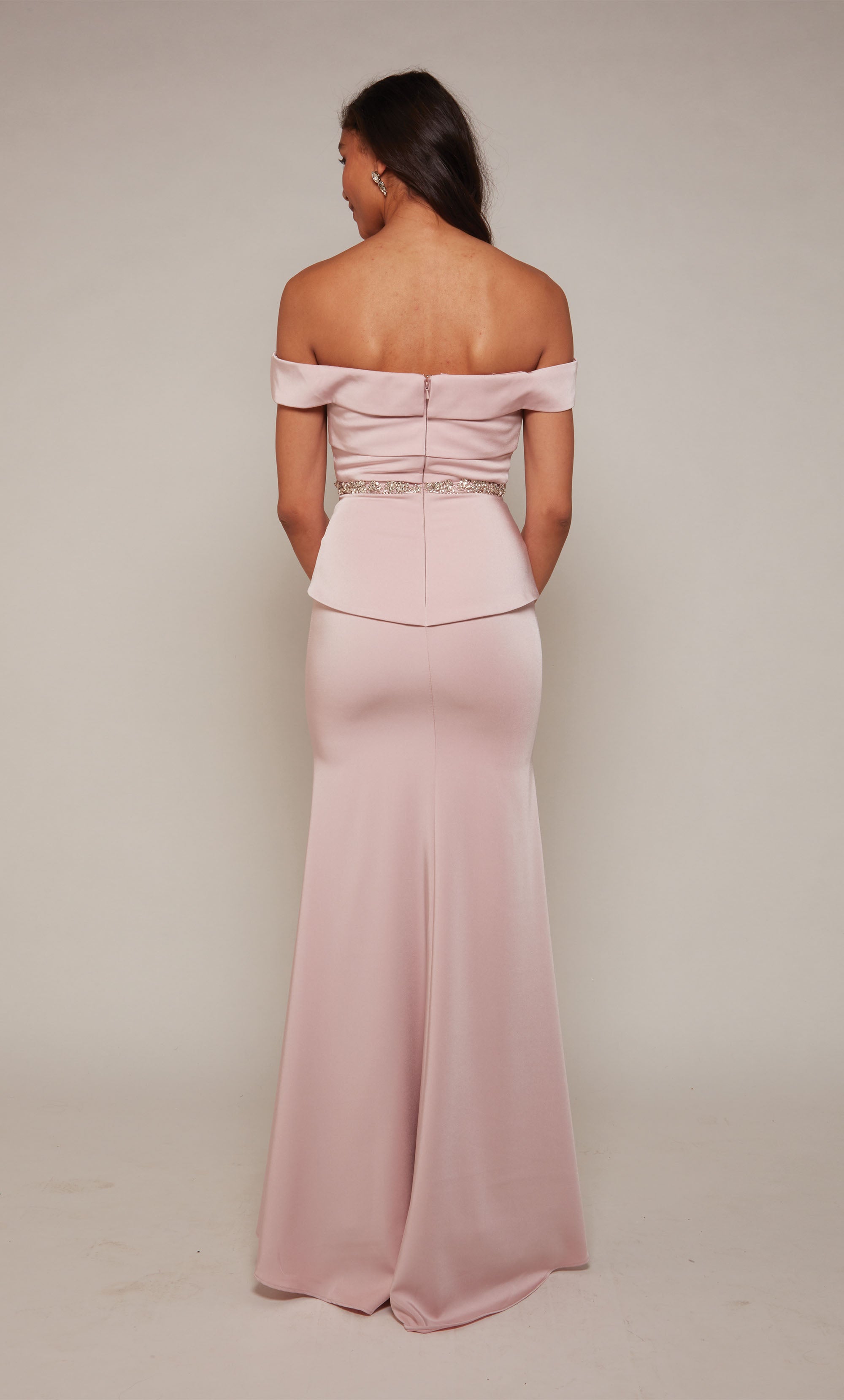 Off The Shoulder Stretch Crepe Side Slit Train Mother Of The Bride Dress #27610