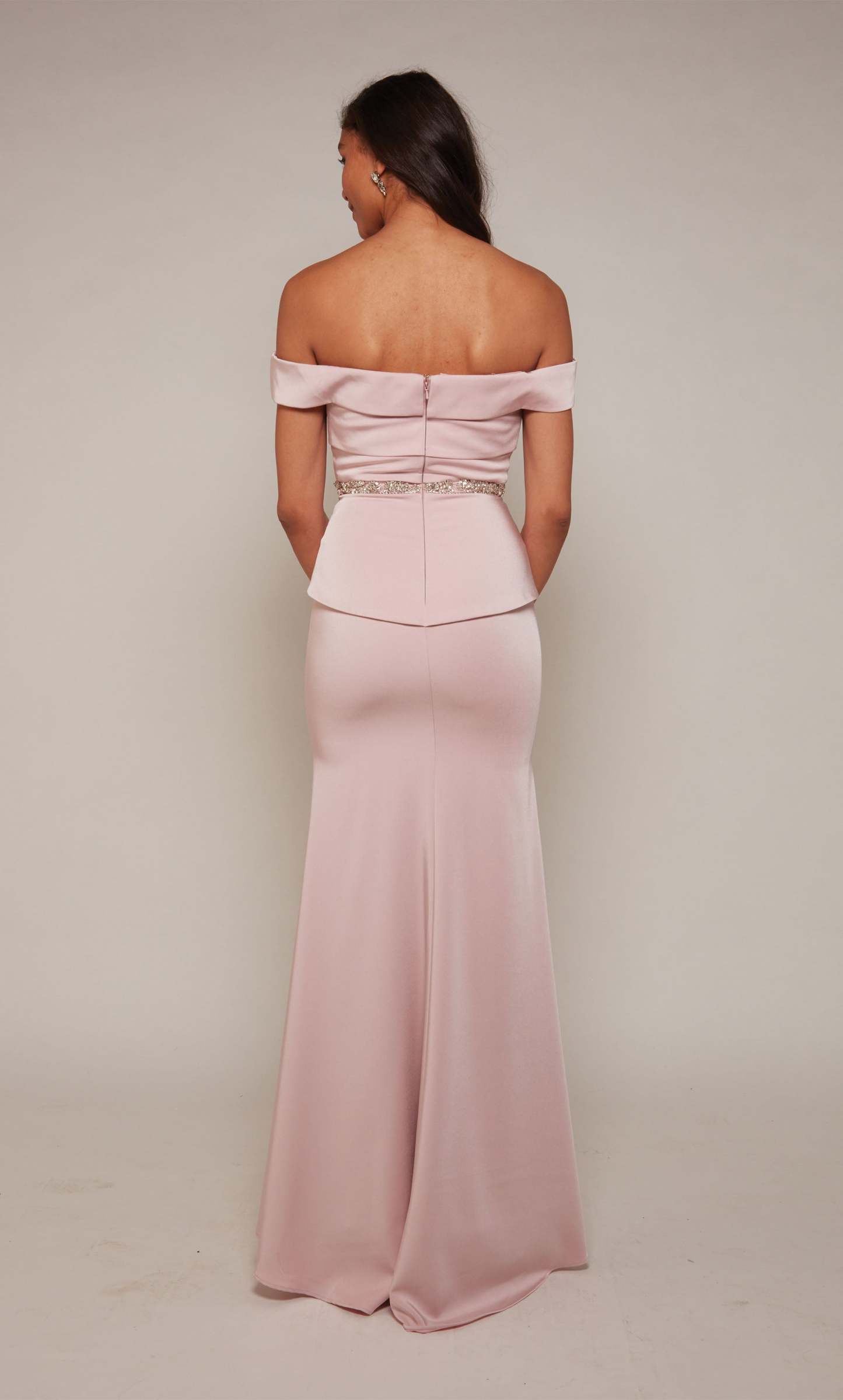 Off The Shoulder Stretch Crepe Side Slit Train Mother Of The Bride Dress #27610