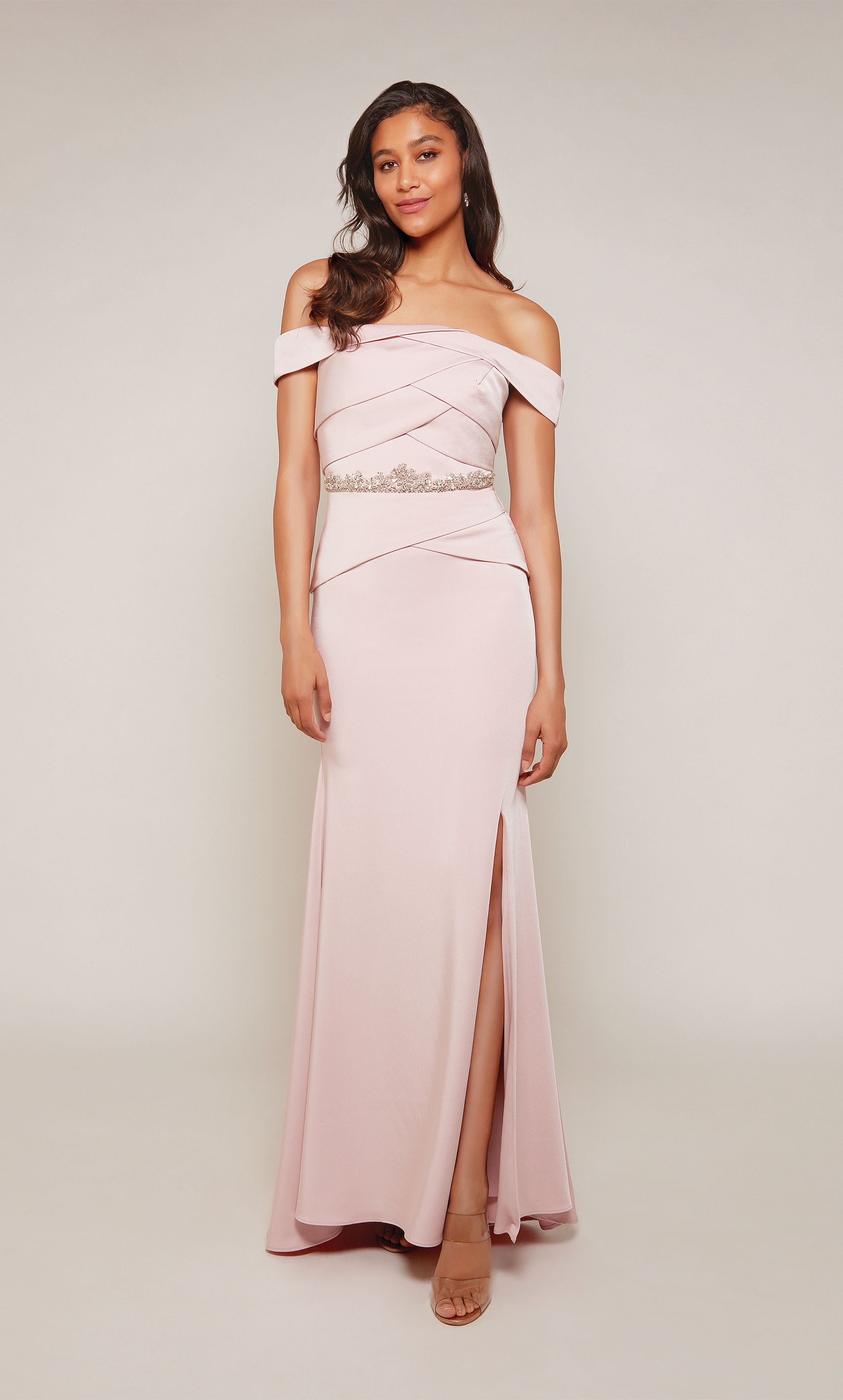 Off The Shoulder Stretch Crepe Side Slit Train Mother Of The Bride Dress #27610