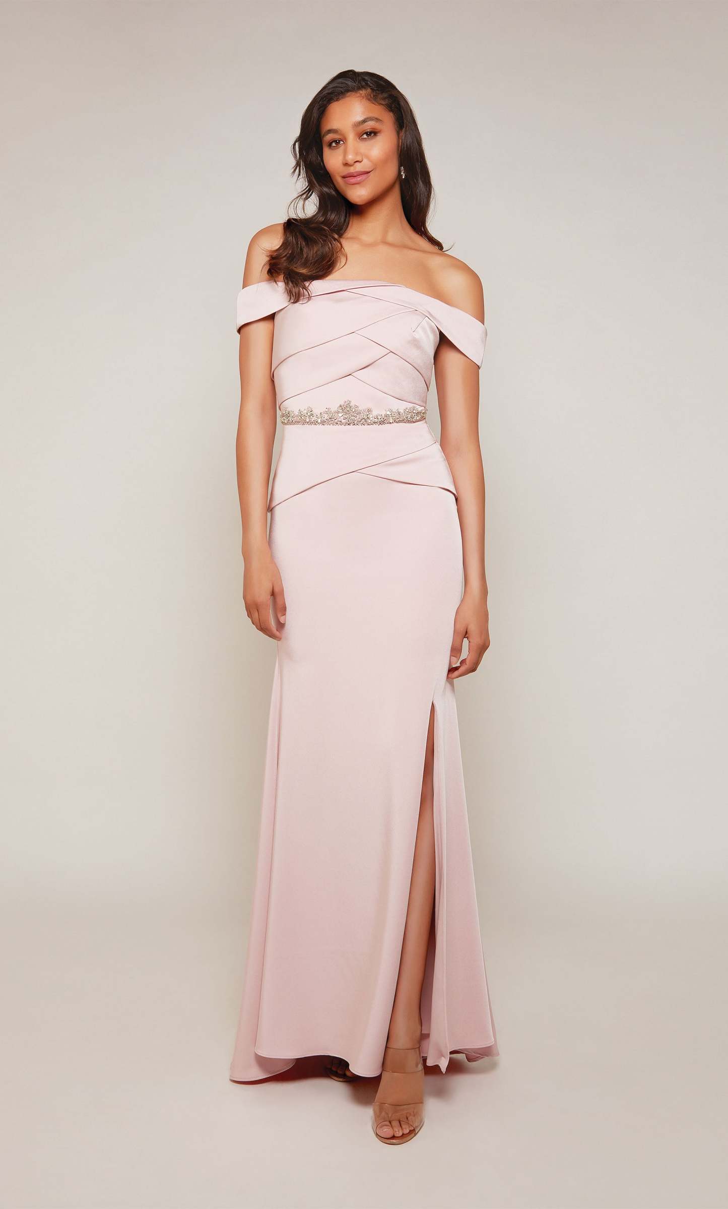 Off The Shoulder Stretch Crepe Side Slit Train Mother Of The Bride Dre