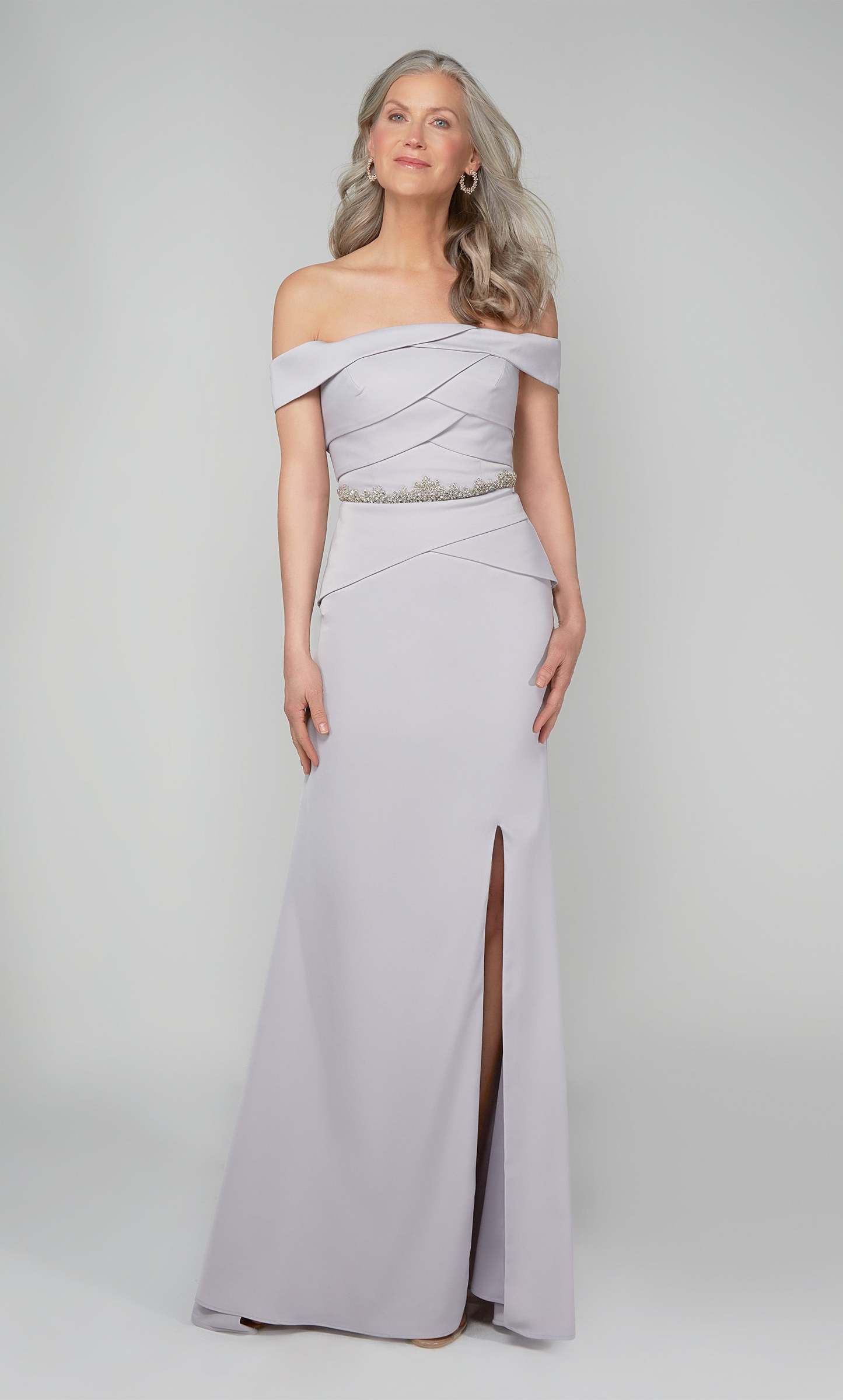 Off The Shoulder Stretch Crepe Side Slit Train Mother Of The Bride Dress #27610