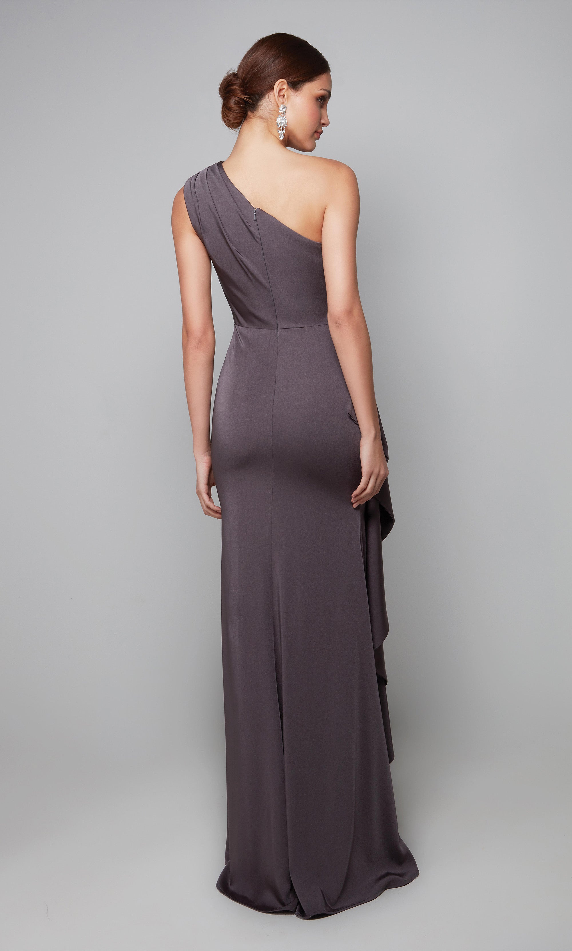  One Shoulder Stretch Crepe Draped Ruffle Mother Of The Bride Dress #27624