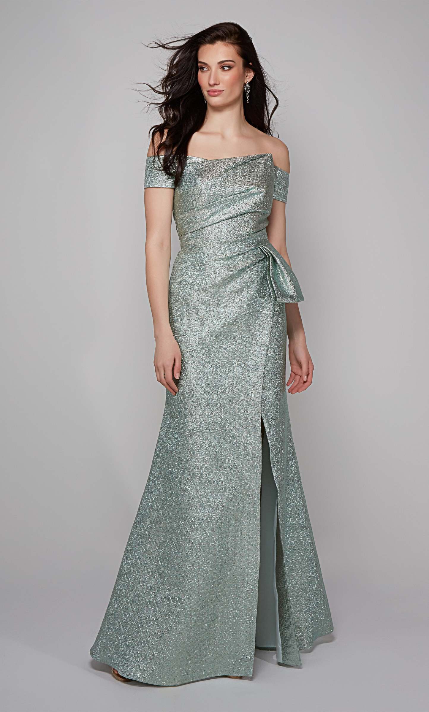 Fit N Flare Off The Shoulder Side Slit Mother Of The Bride Dress #27639