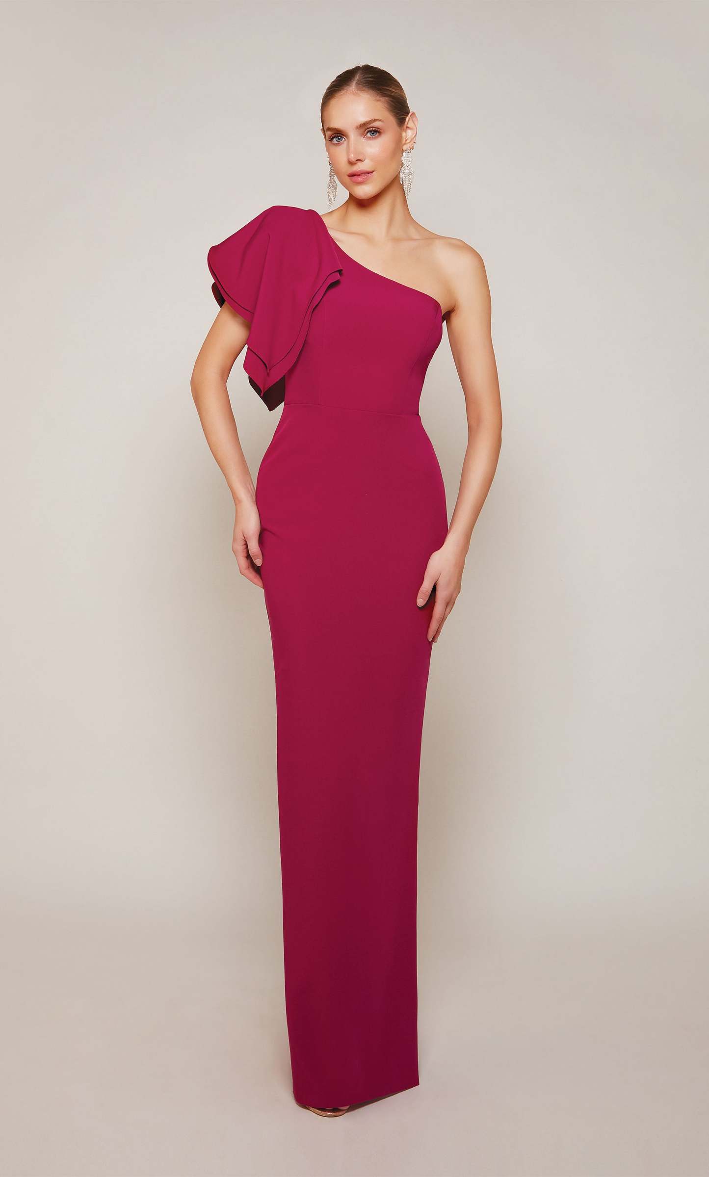One Shoulder Stretch Satin Closed Back Side Slit Mother Of The Bride Dress #27644