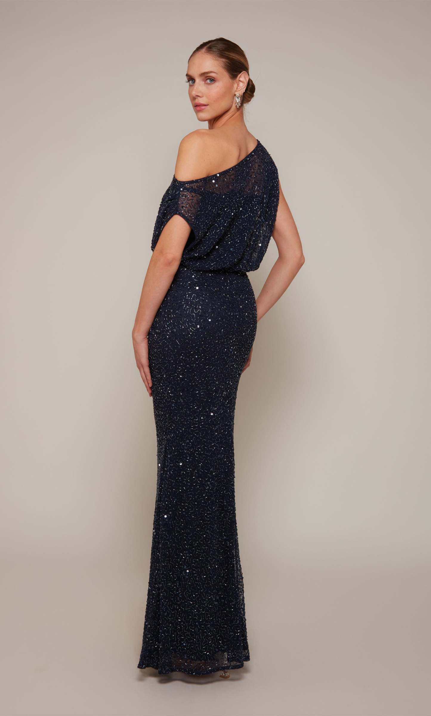 One Shoulder Beaded Closed Back Straight Mother Of The Bride Dress #27676