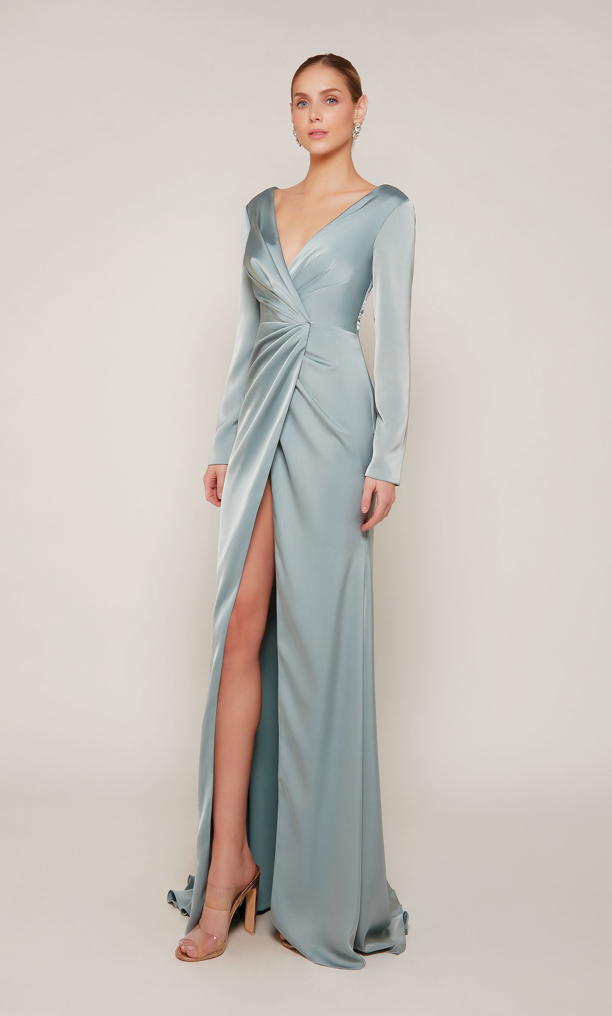 V-neck Front Slit Satin Mother Of The Bride Dress #27694