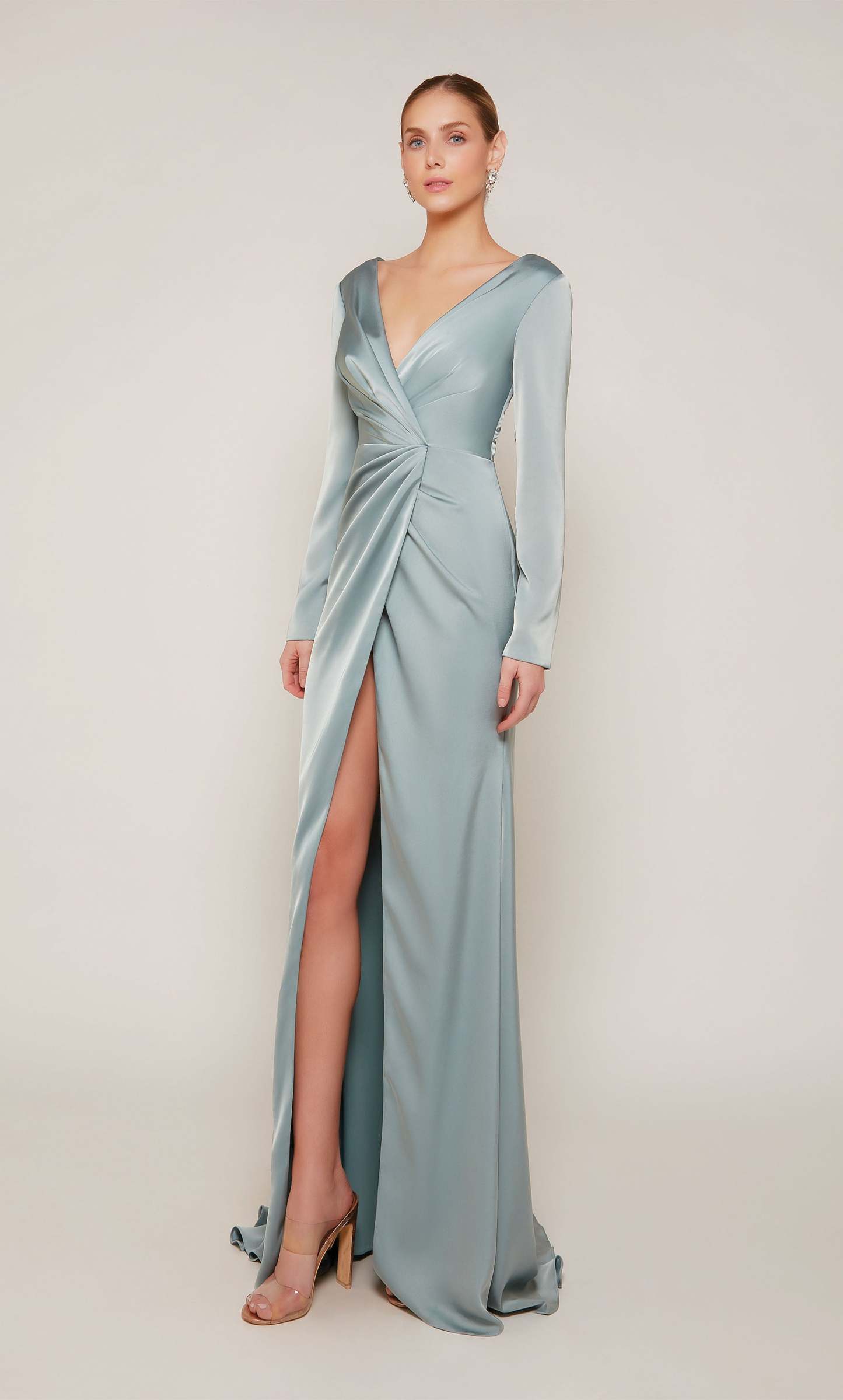 V-neck Front Slit Satin Mother Of The Bride Dress #27694