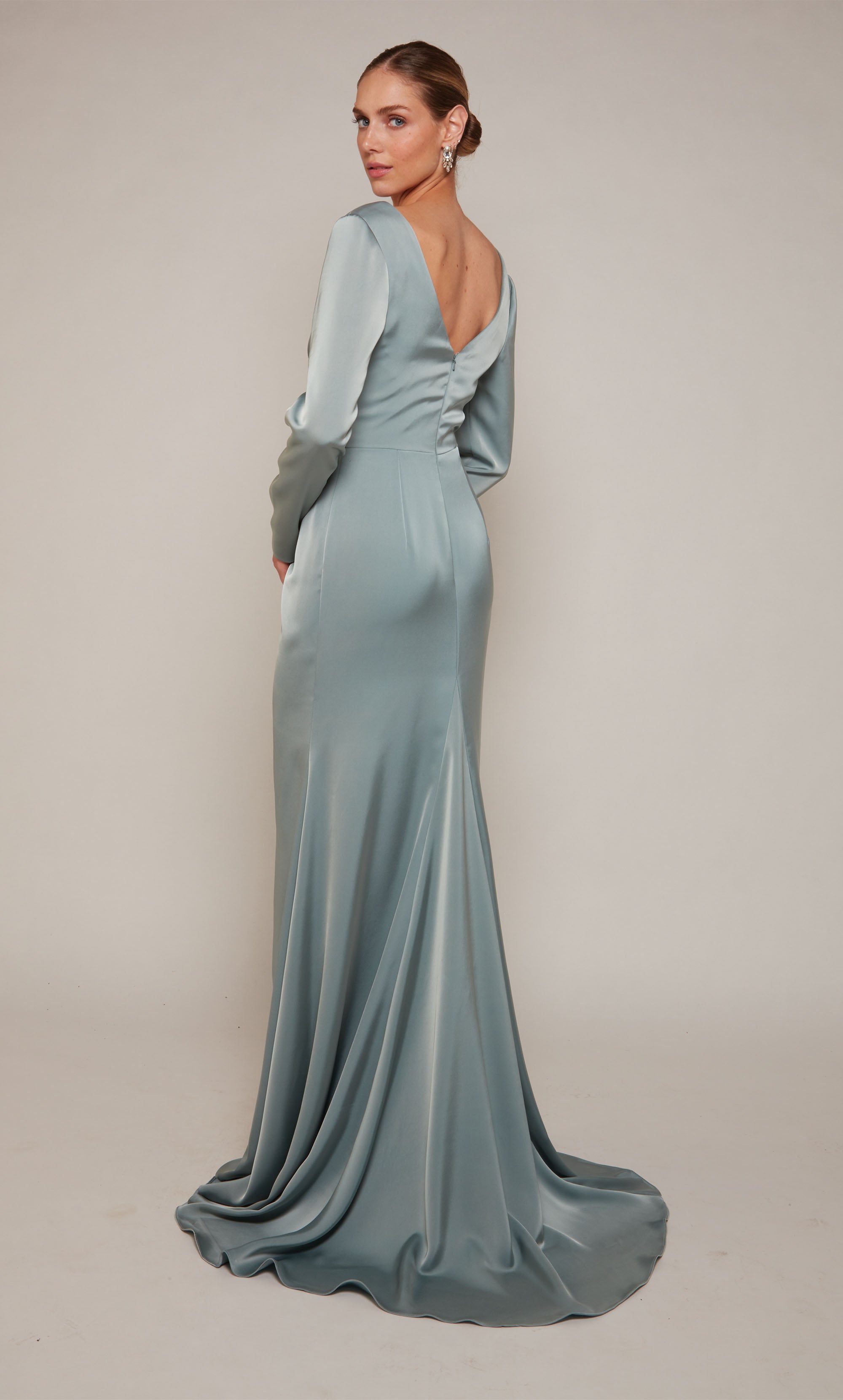 V-neck Front Slit Satin Mother Of The Bride Dress #27694