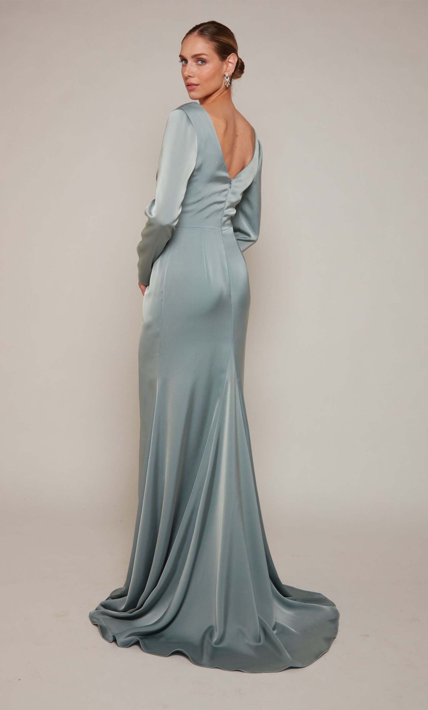 V-neck Front Slit Satin Mother Of The Bride Dress #27694