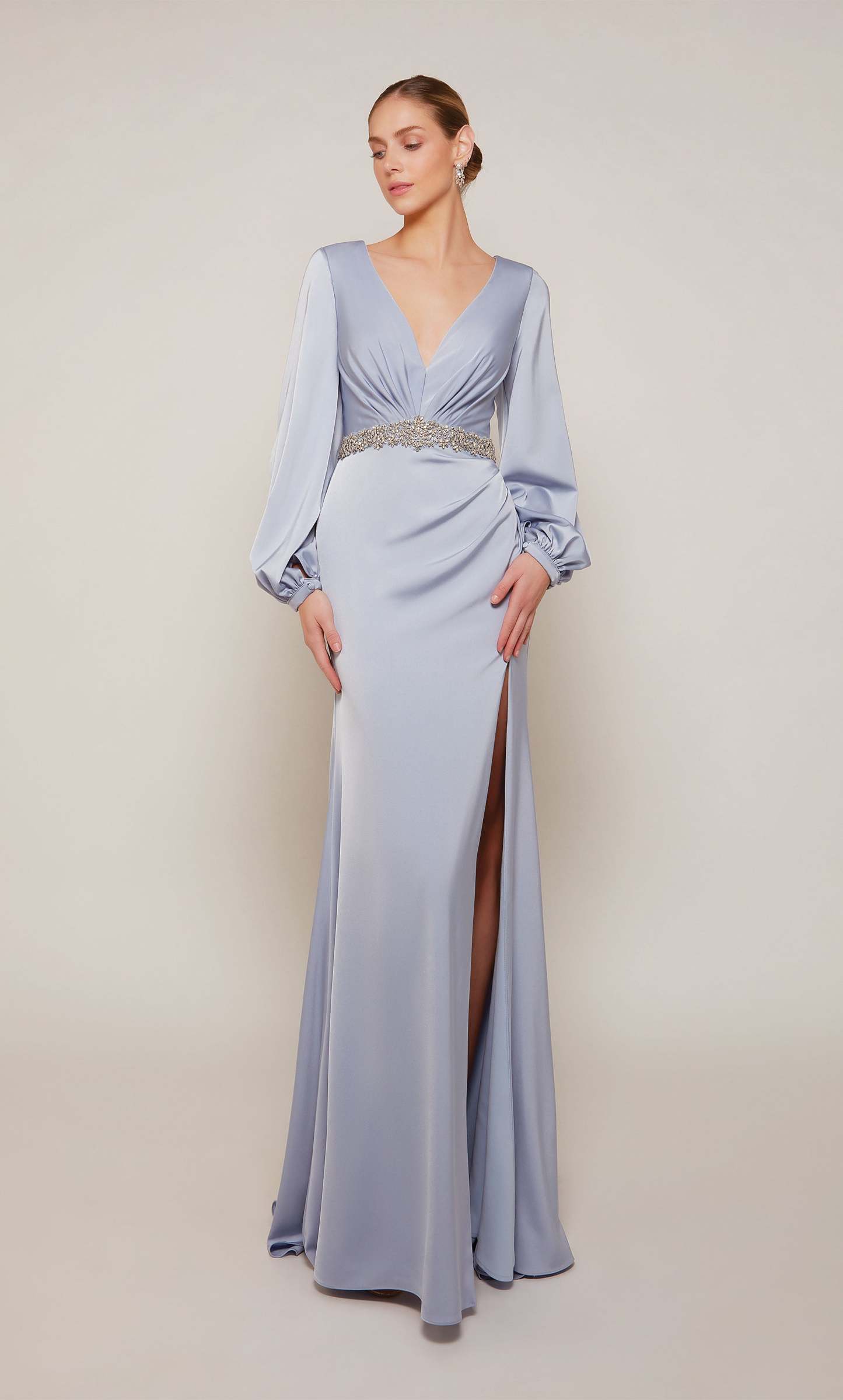 V-neck Satin V Shaped Back Beaded Mother Of The Bride Dress #27696
