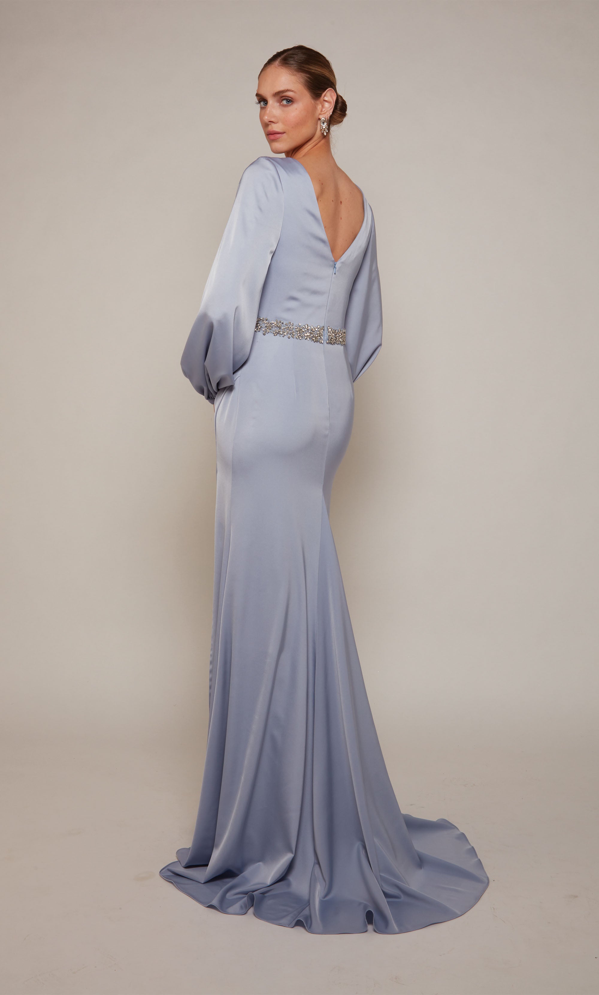 V-neck Satin V Shaped Back Beaded Mother Of The Bride Dress #27696