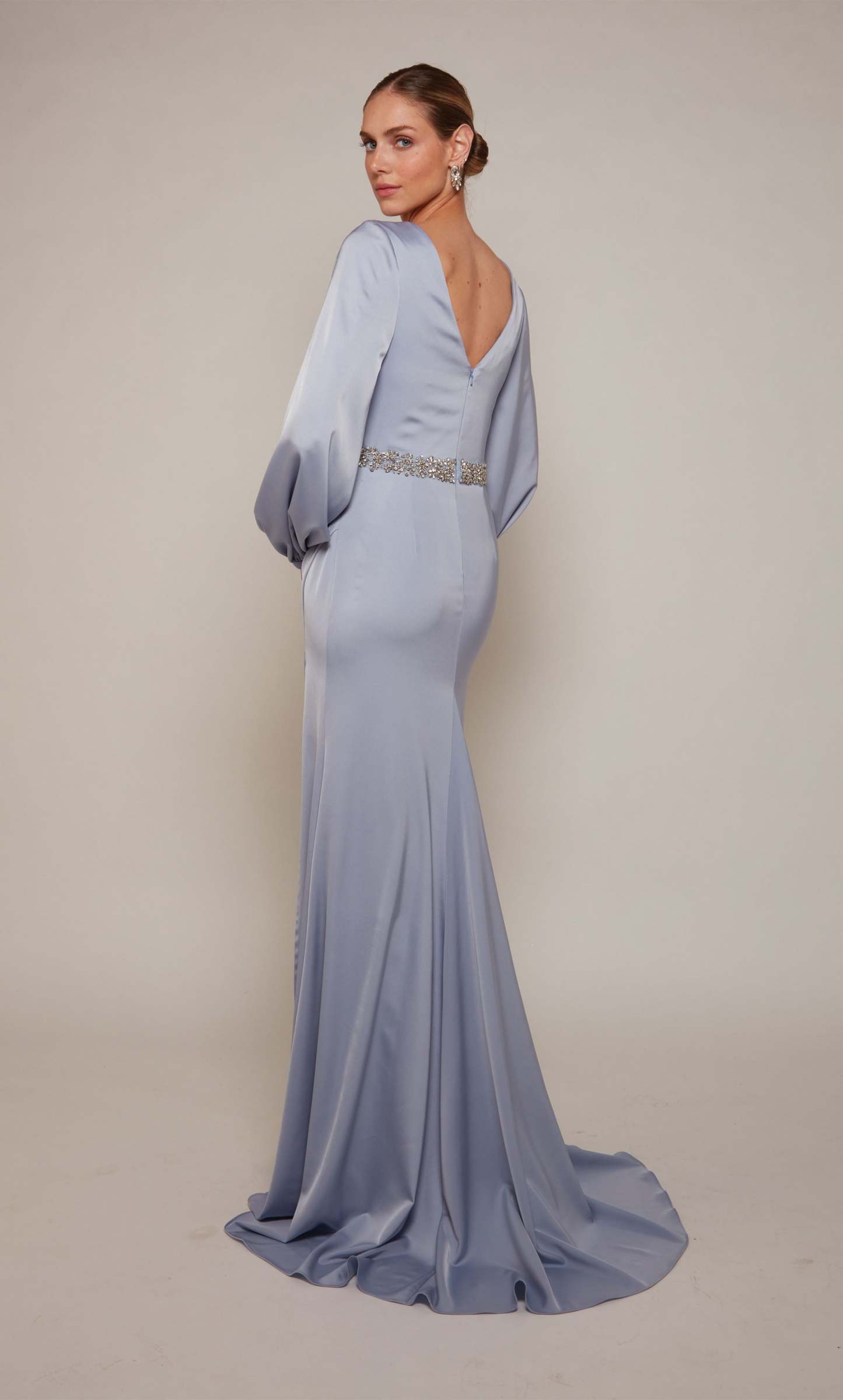 V-neck Satin V Shaped Back Beaded Mother Of The Bride Dress #27696