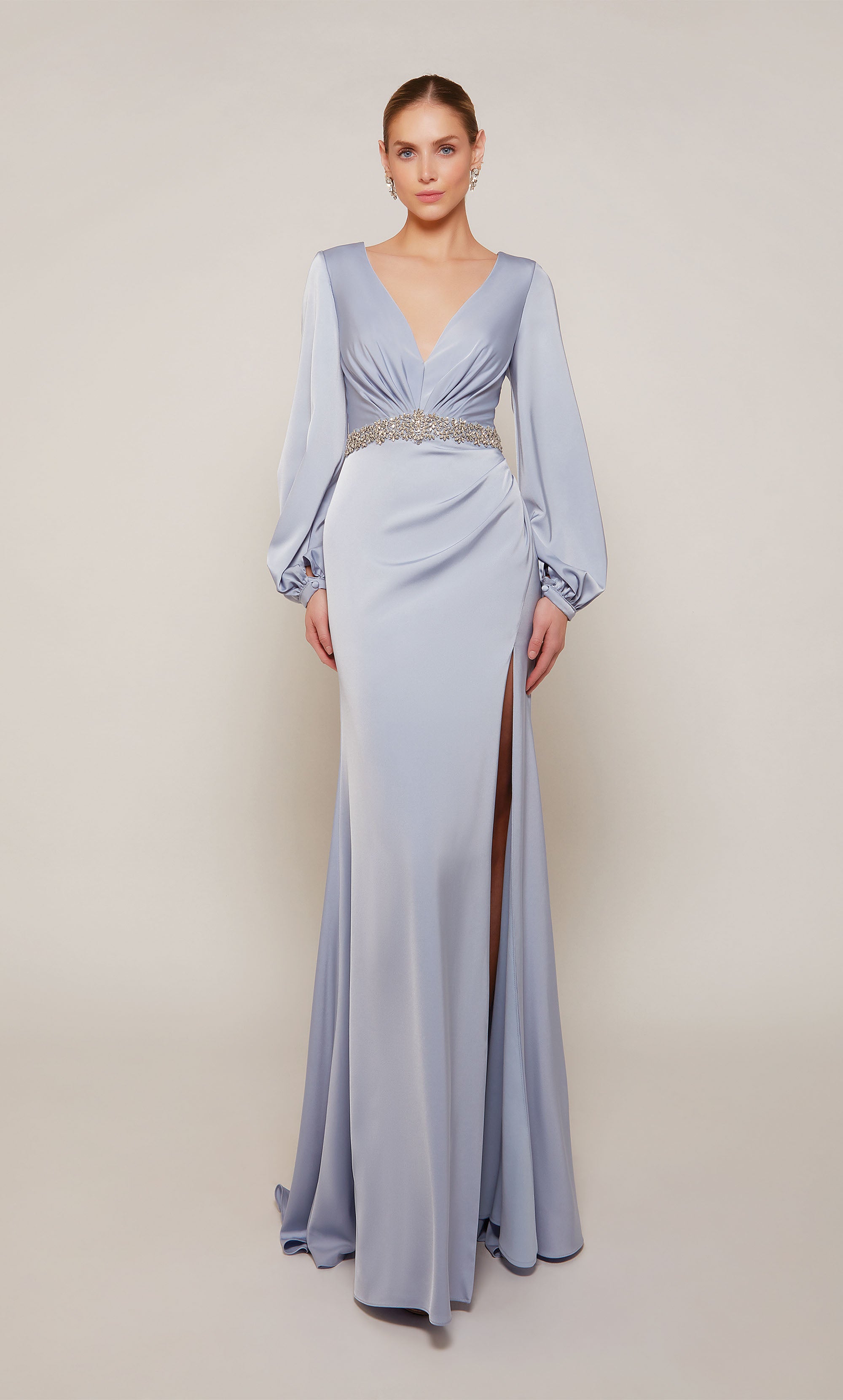 V-neck Satin V Shaped Back Beaded Mother Of The Bride Dress #27696