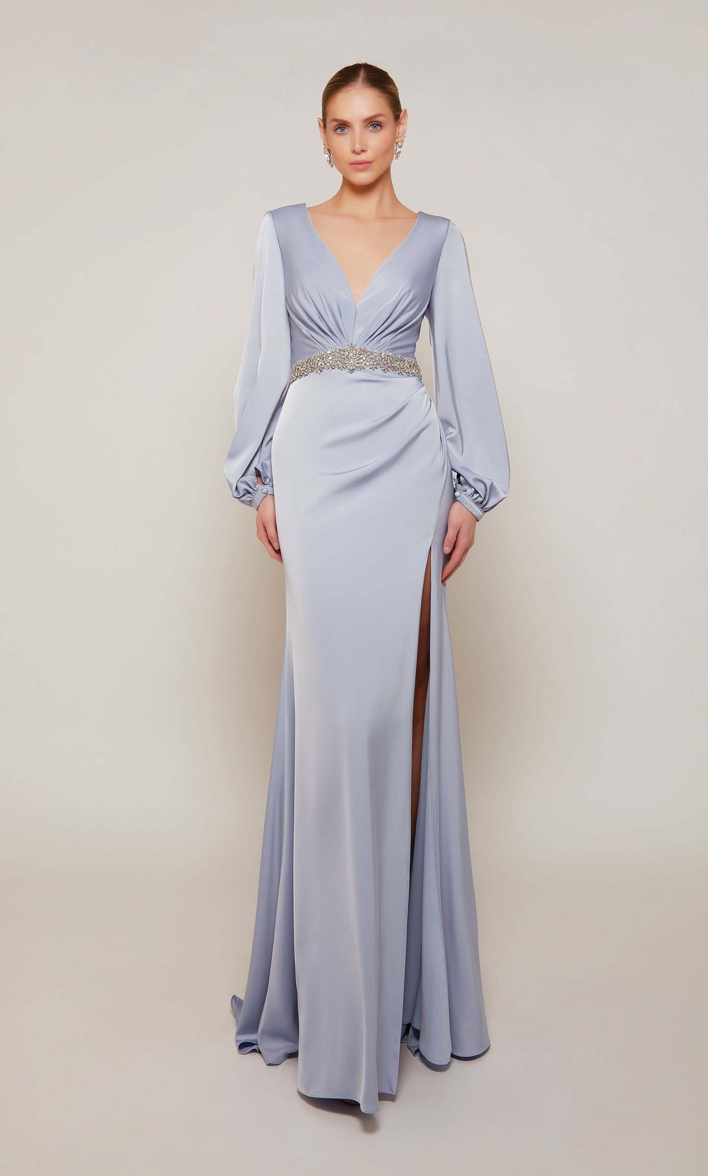 V-neck Satin V Shaped Back Beaded Mother Of The Bride Dress #27696