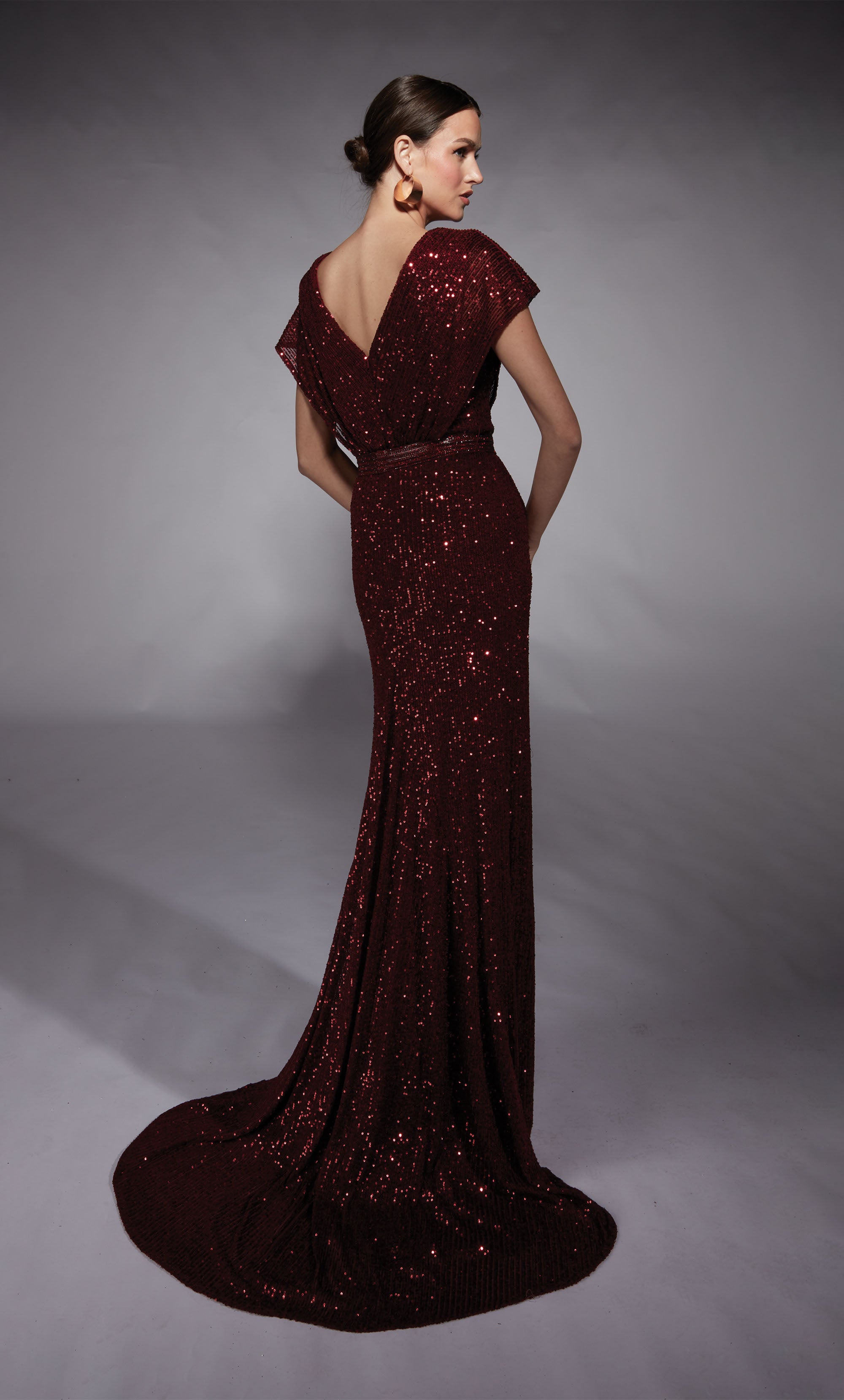 V-neck Linear Sequins Train Straight Mother Of The Bride Dress #27708