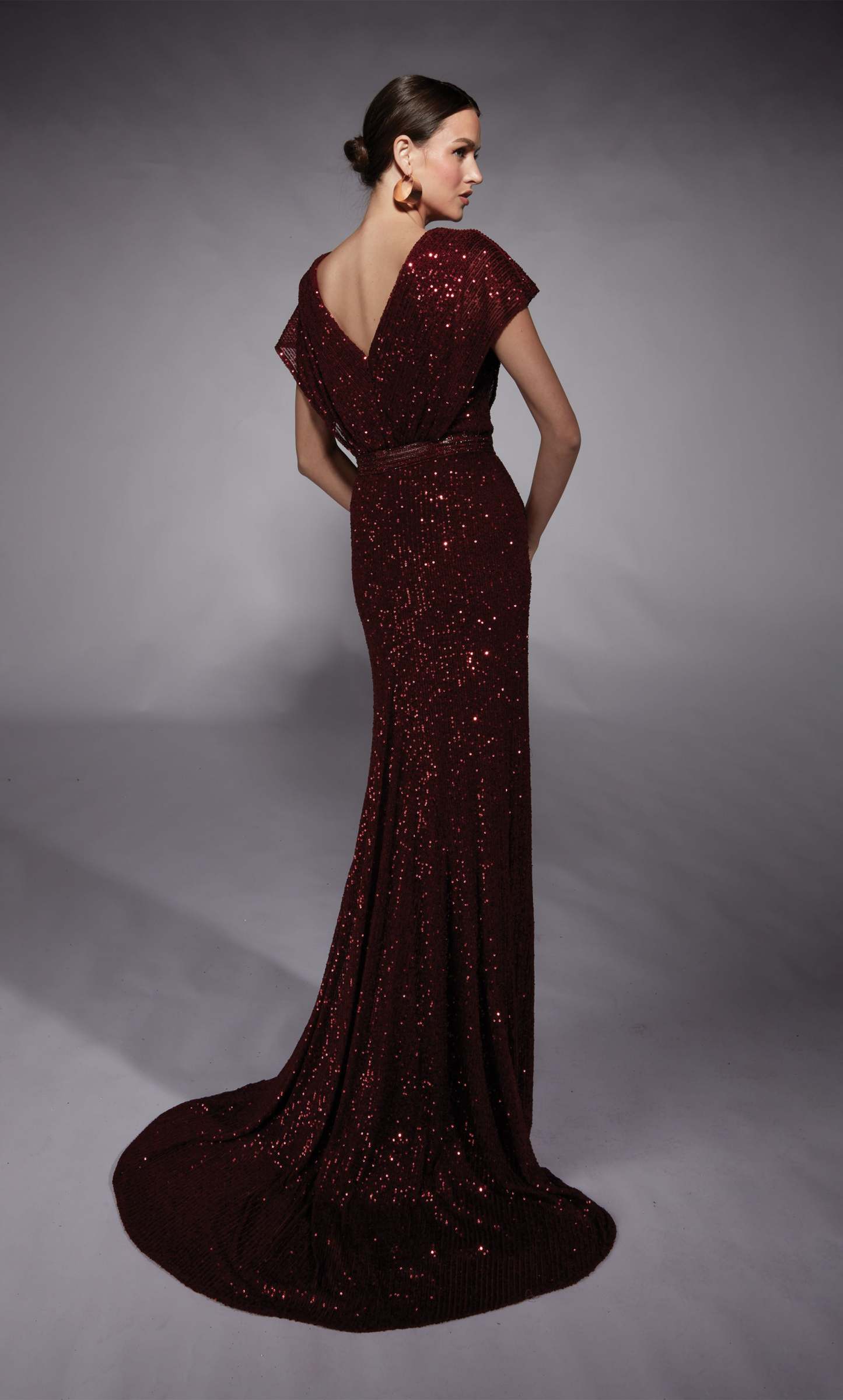 V-neck Linear Sequins Train Straight Mother Of The Bride Dress #27708