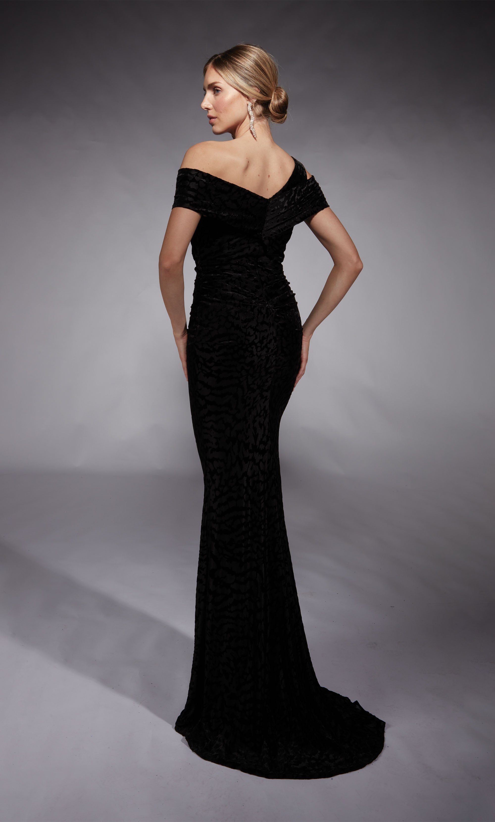 One Shoulder Velvet Straight Closed Back Train Formal Gown #27709