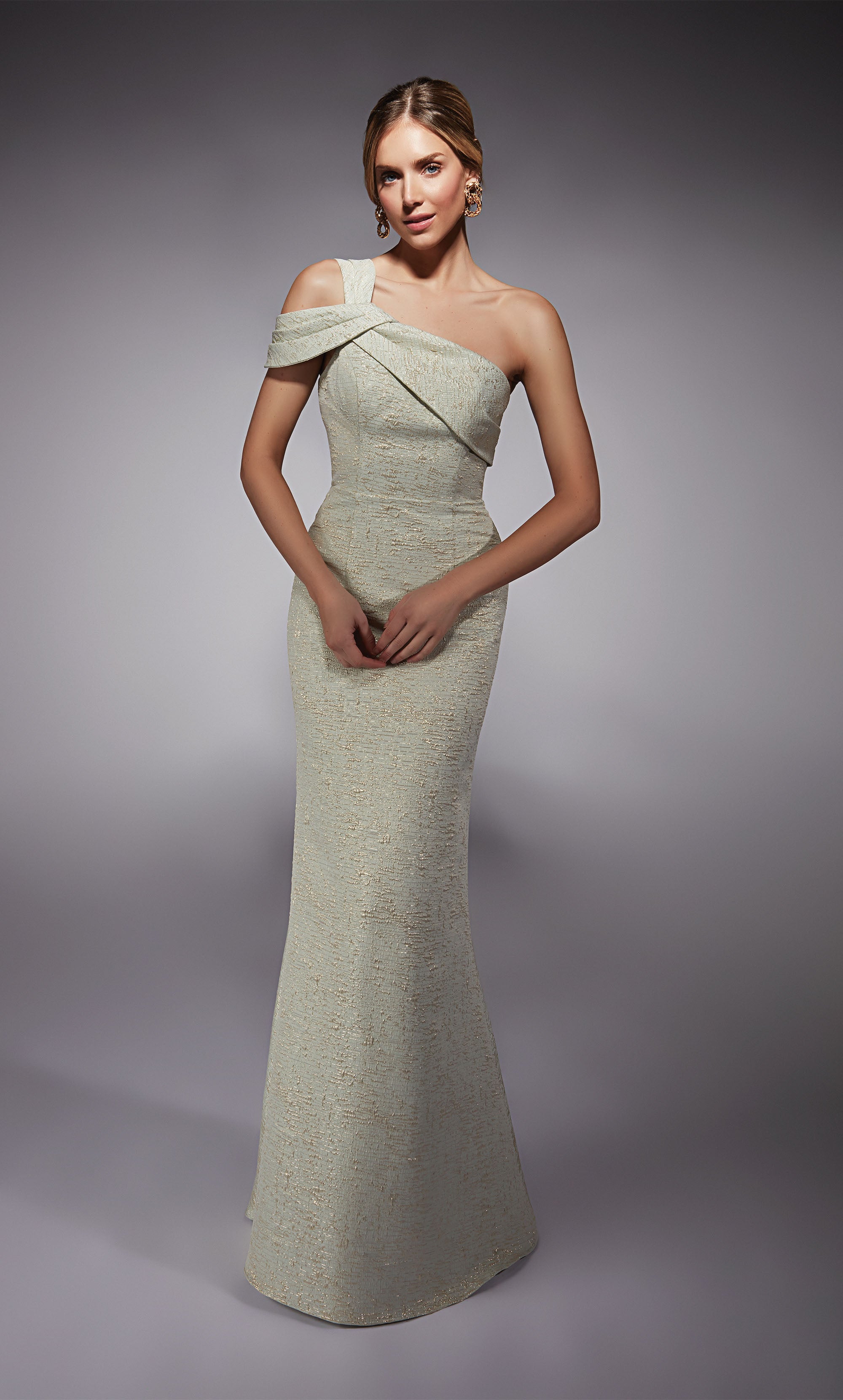 Fit N Flare One Shoulder Jacquard Mother Of The Bride Dress #27749