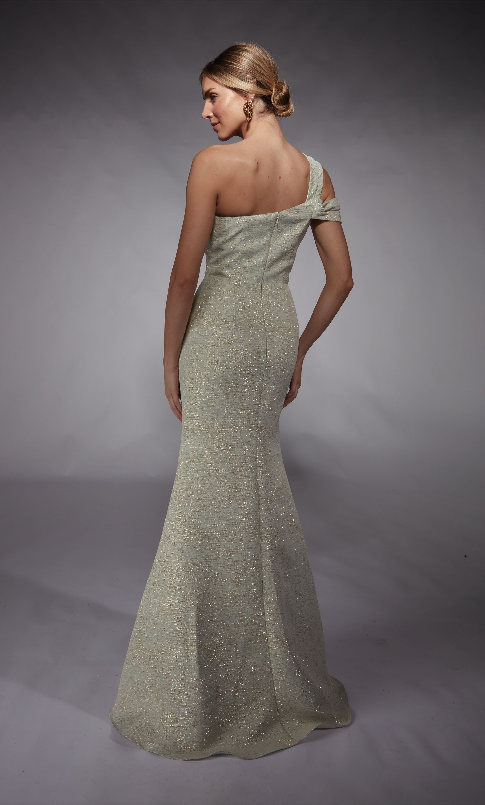 Fit N Flare One Shoulder Jacquard Mother Of The Bride Dress #27749