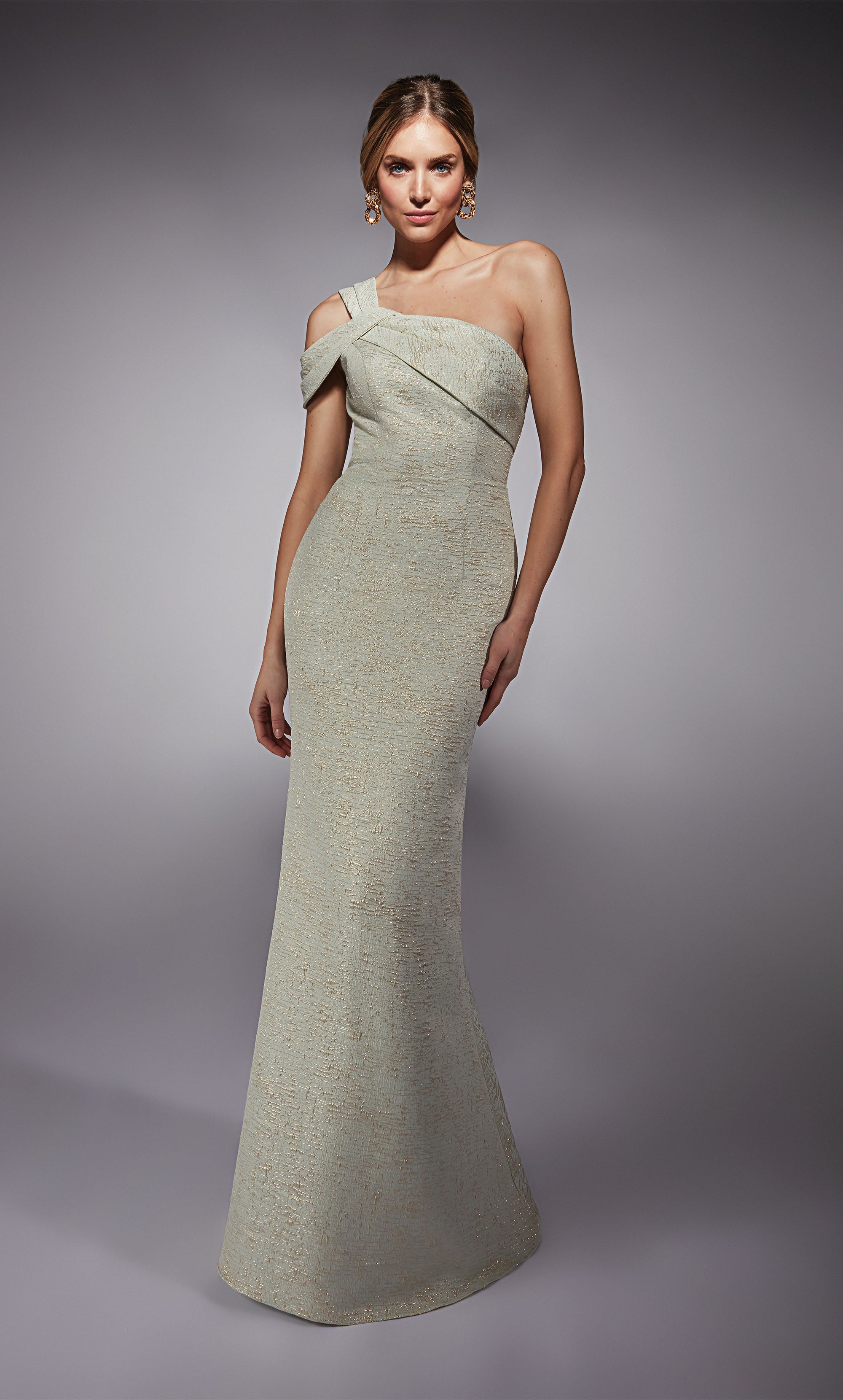 Fit N Flare One Shoulder Jacquard Mother Of The Bride Dress #27749
