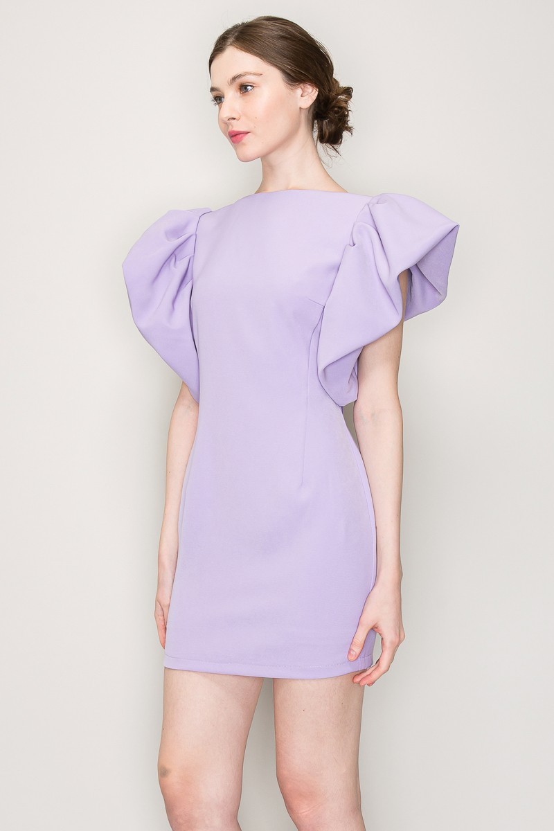 Voluminous Puffed Sleeves Column Mini Dress #23506565