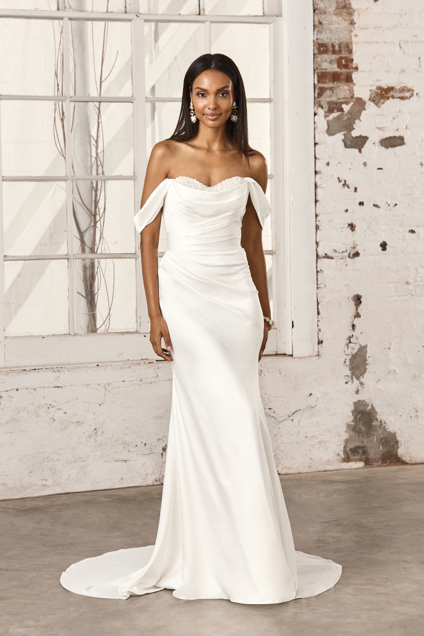 Charmeuse Fit and Flare Gown with Embellished Sweetheart Neckline #44388