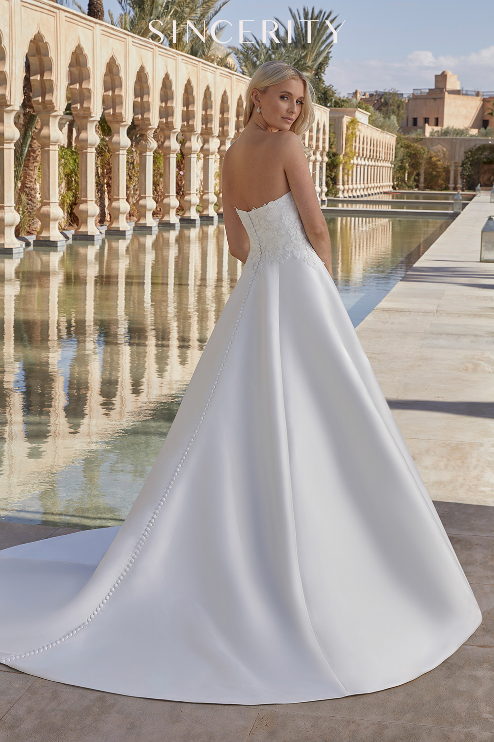 Strapless Mikado Ball Gown with Straight Neckline and 3D Florals #44421