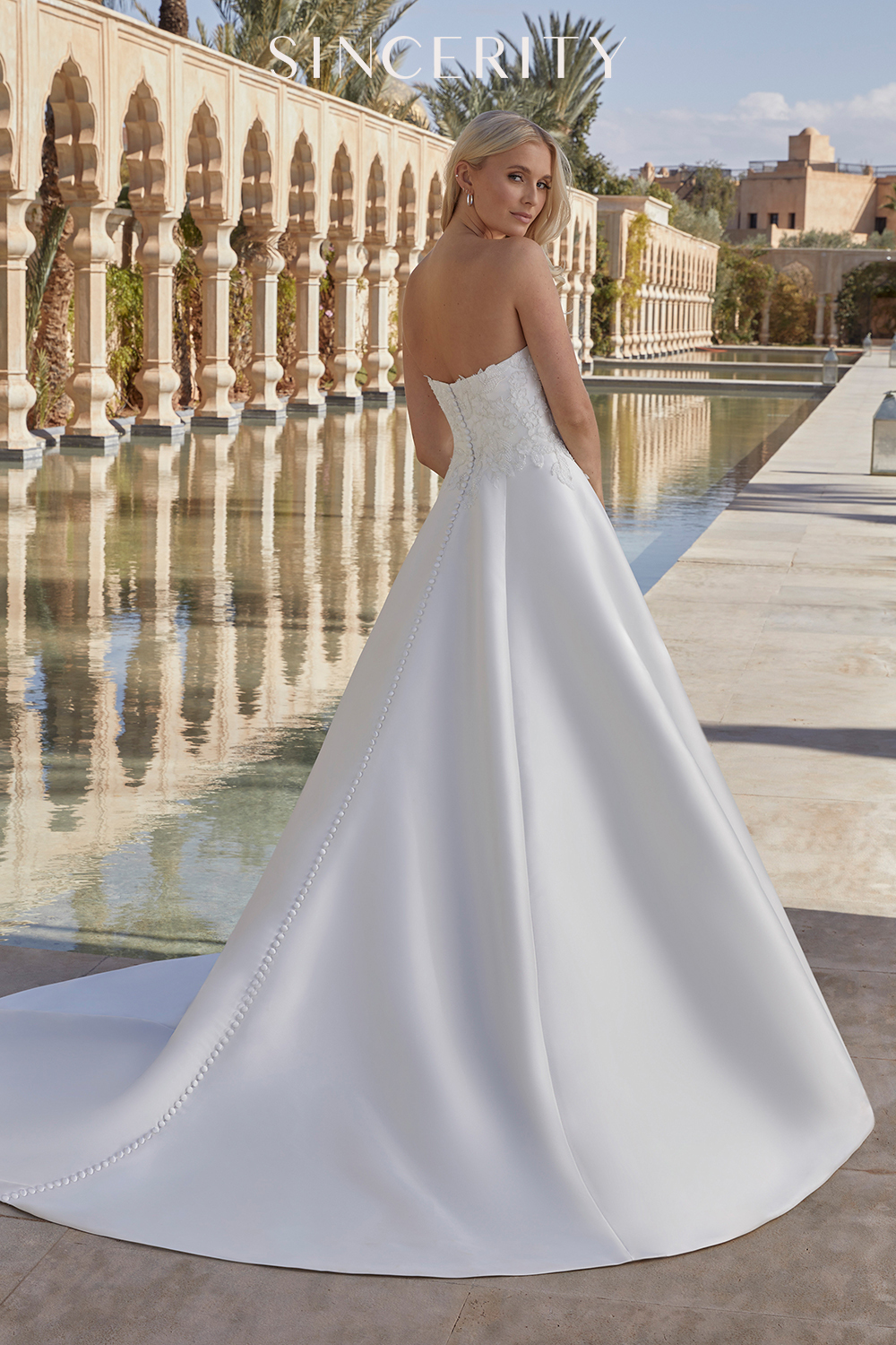 Strapless Mikado Ball Gown with Straight Neckline and 3D Florals #44421
