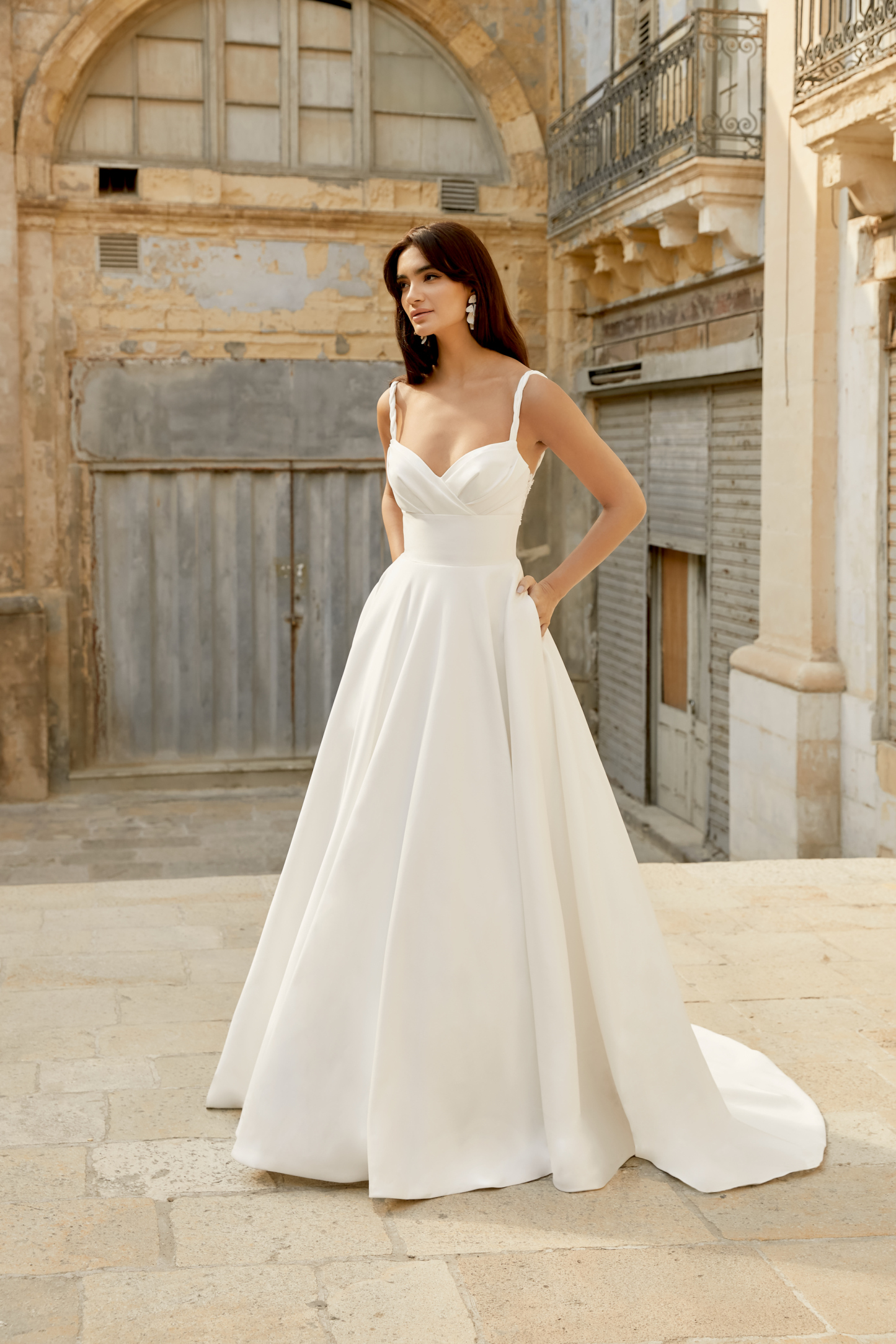 Mikado A-Line Gown with Sweetheart Neckline and Illusion Back Details#44477