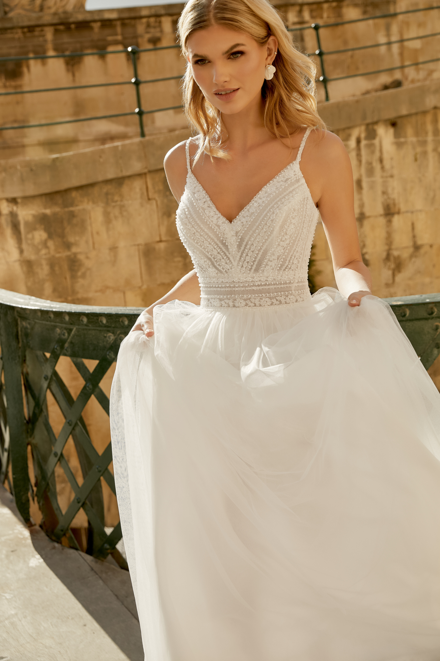 Beaded Lace A-Line Gown with V-Neckline and Beaded Straps#44484