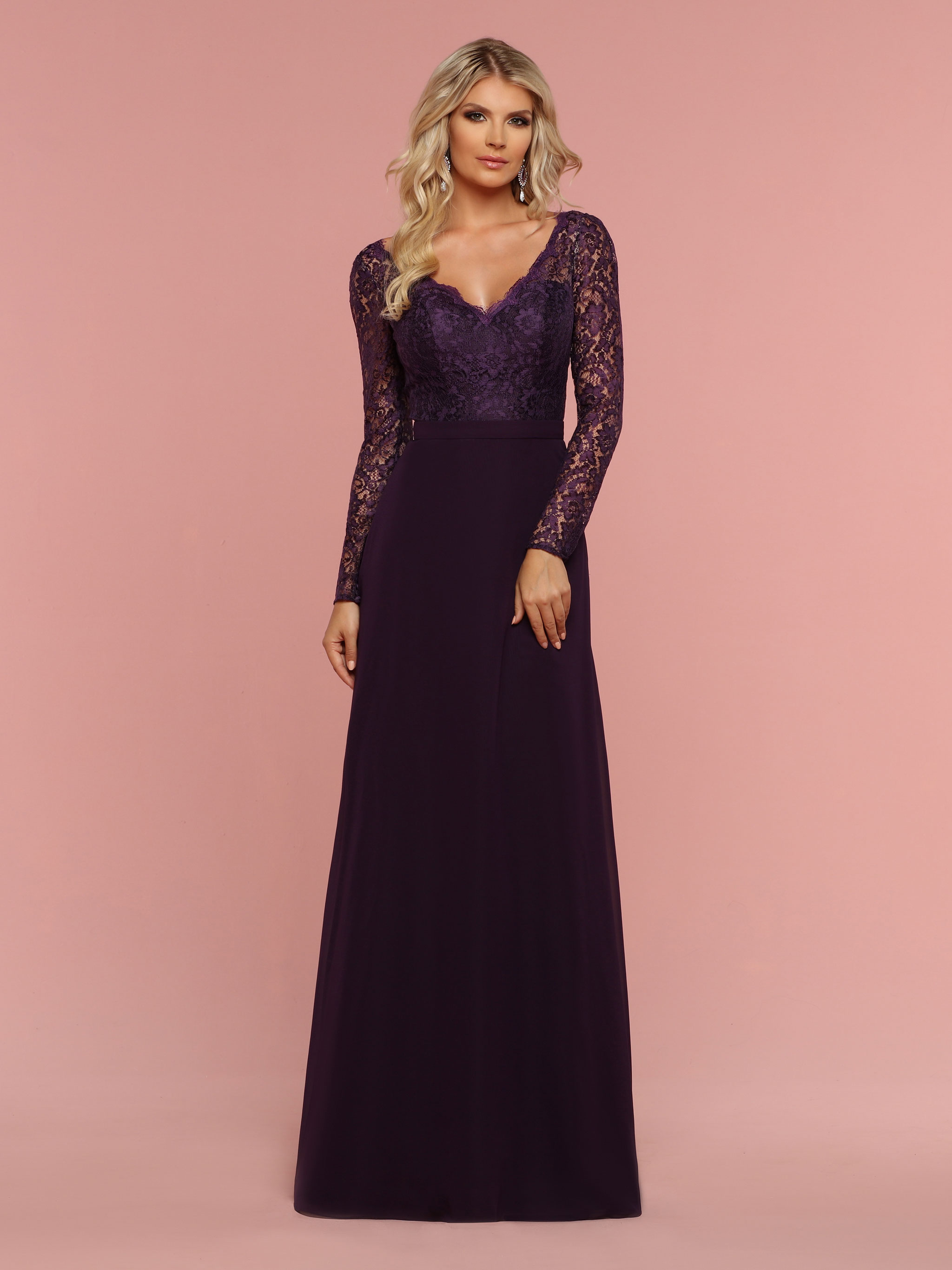 A-Line V-Neck Chiffon Deep V-Back Bridesmaid Dress  #60337