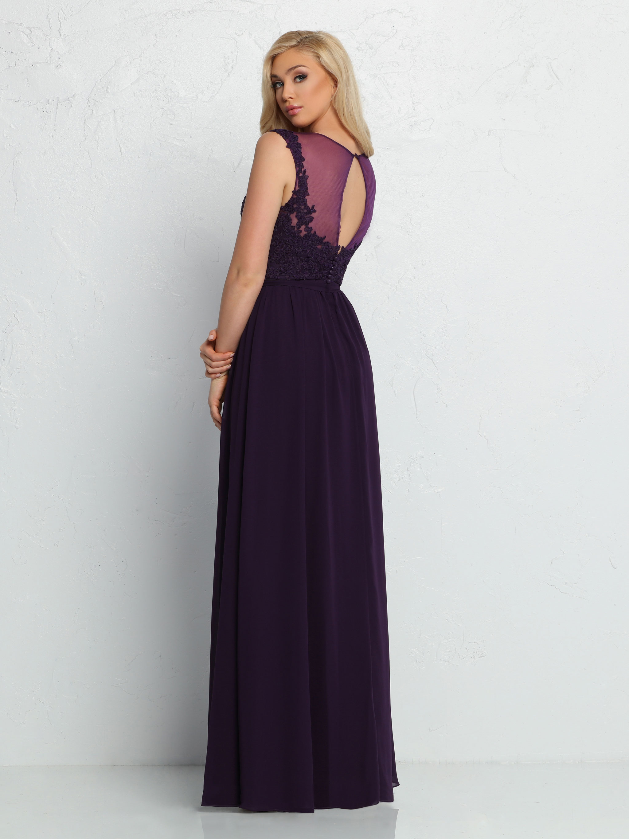  A-Line Bateau Chiffon Bridesmaid Dress with Keyhole & Covered Buttons  #60368