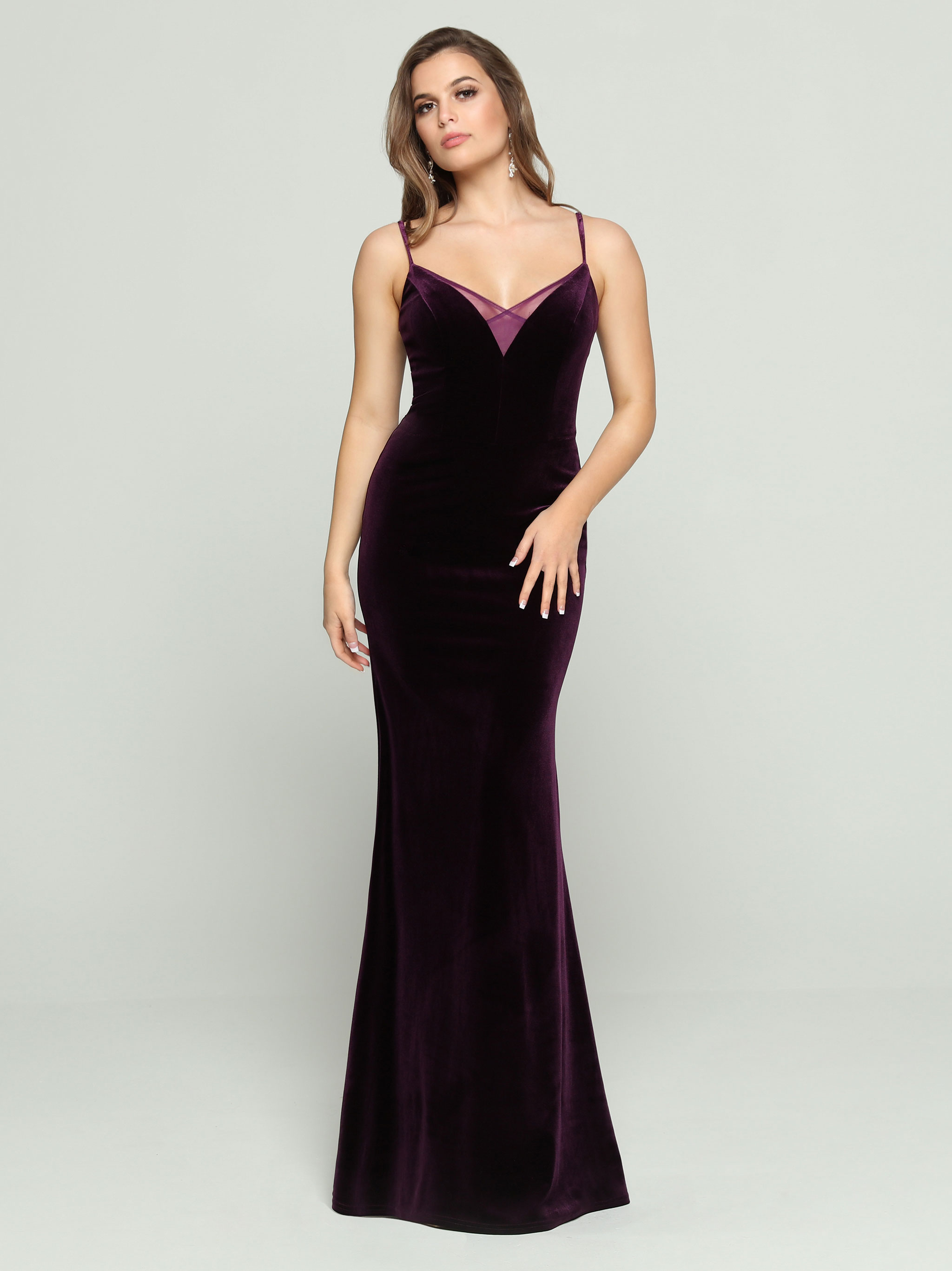 Fit And Flare V-Neck Velvet Straps Bridesmaid Dress  #60460