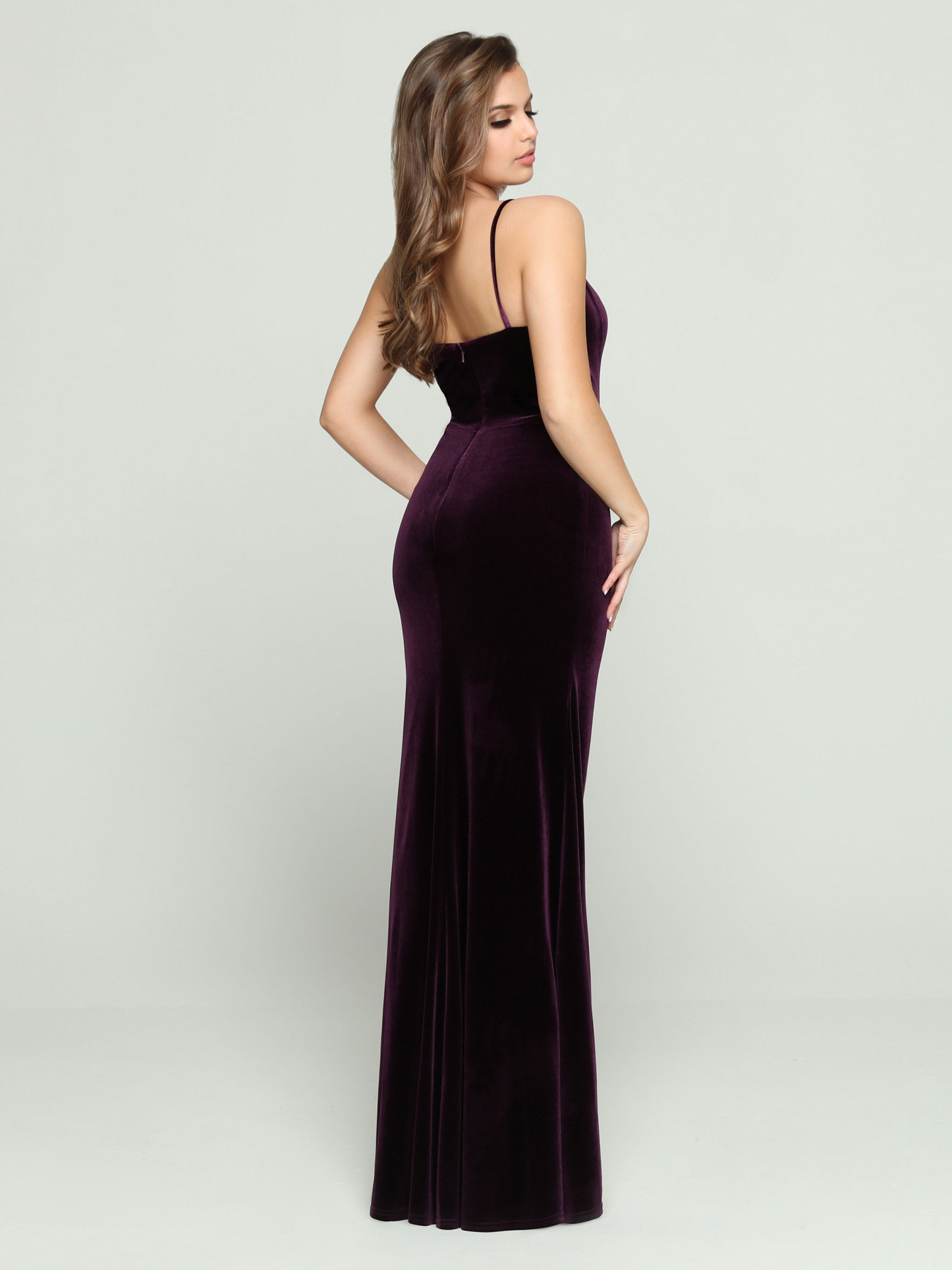 Fit And Flare V-Neck Velvet Straps Bridesmaid Dress #60460